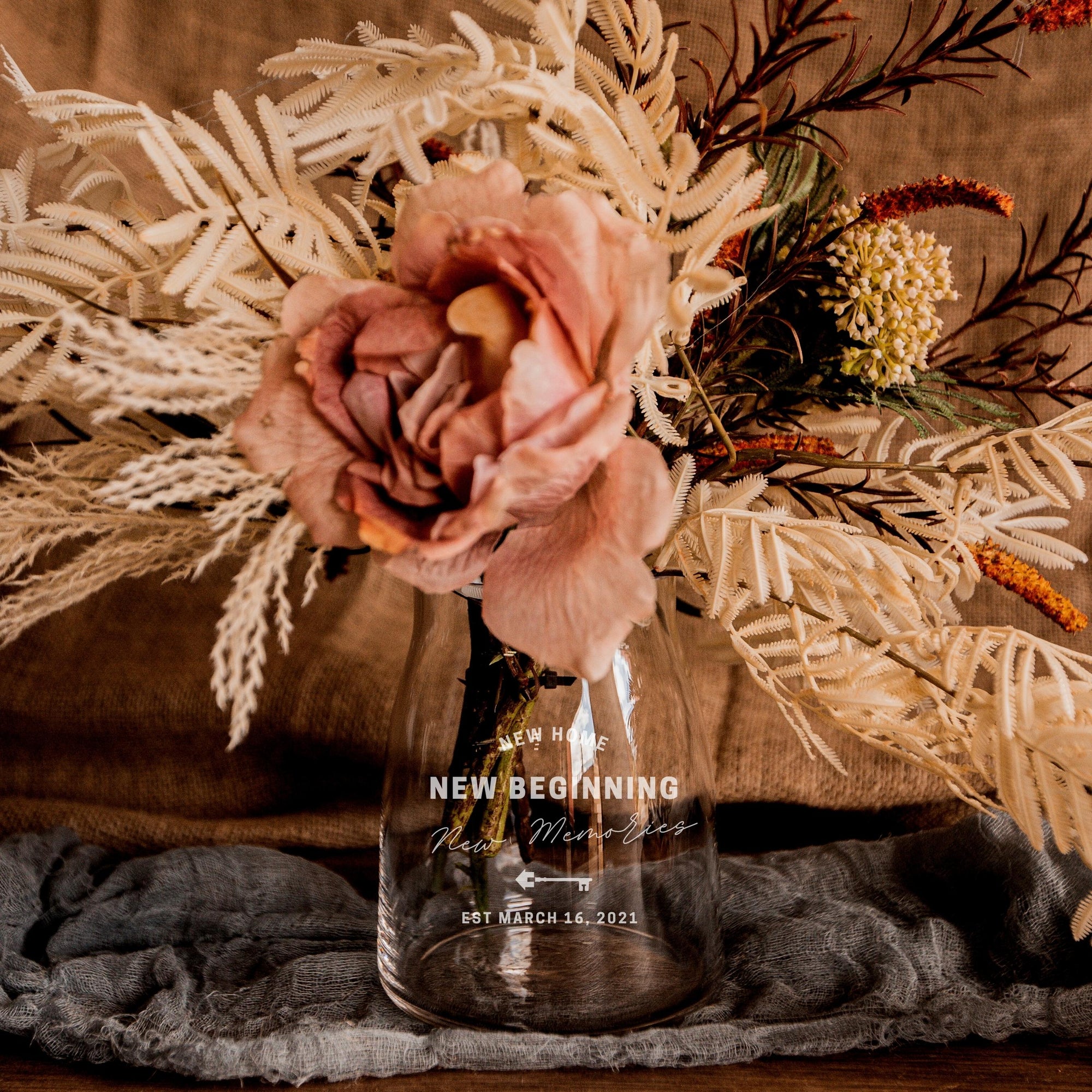 Engraved Organic Clear Glass Vase - 13D x 16cmH