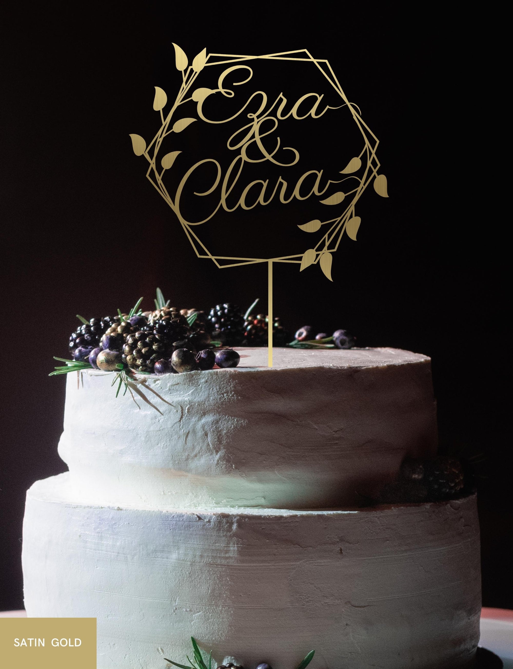 Personalised MDF/ Mirror Acrylic Wedding Cake Topper, Custom Join Name Overlap Hexagon Leaf Sign, Bridal, Groom Hens Event Party Supply Decor Toppers