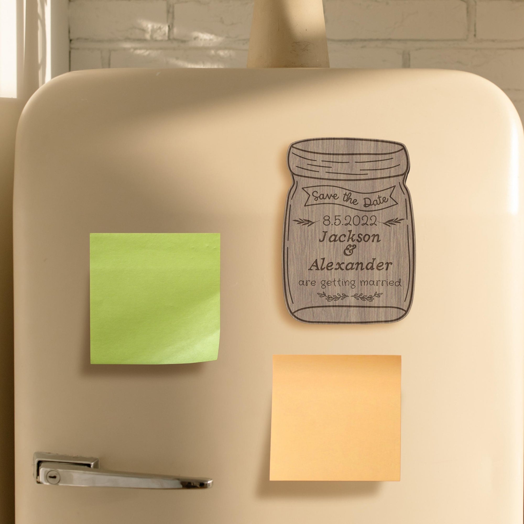 Engraved Wooden/ Acrylic Save The Date Rustic Mason Jar Fridge Magnets, Personalised Magnet Invitation Card, Wedding Favours, Custom Wedding Favours, Personalised Remember Date Announcement Guest Gift Tags