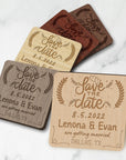 Engraved Wooden Save The Date Square Fridge Magnets, Personalised Rustic Wedding Invitation Card, Remember Date Announcement Guest Gift Tags