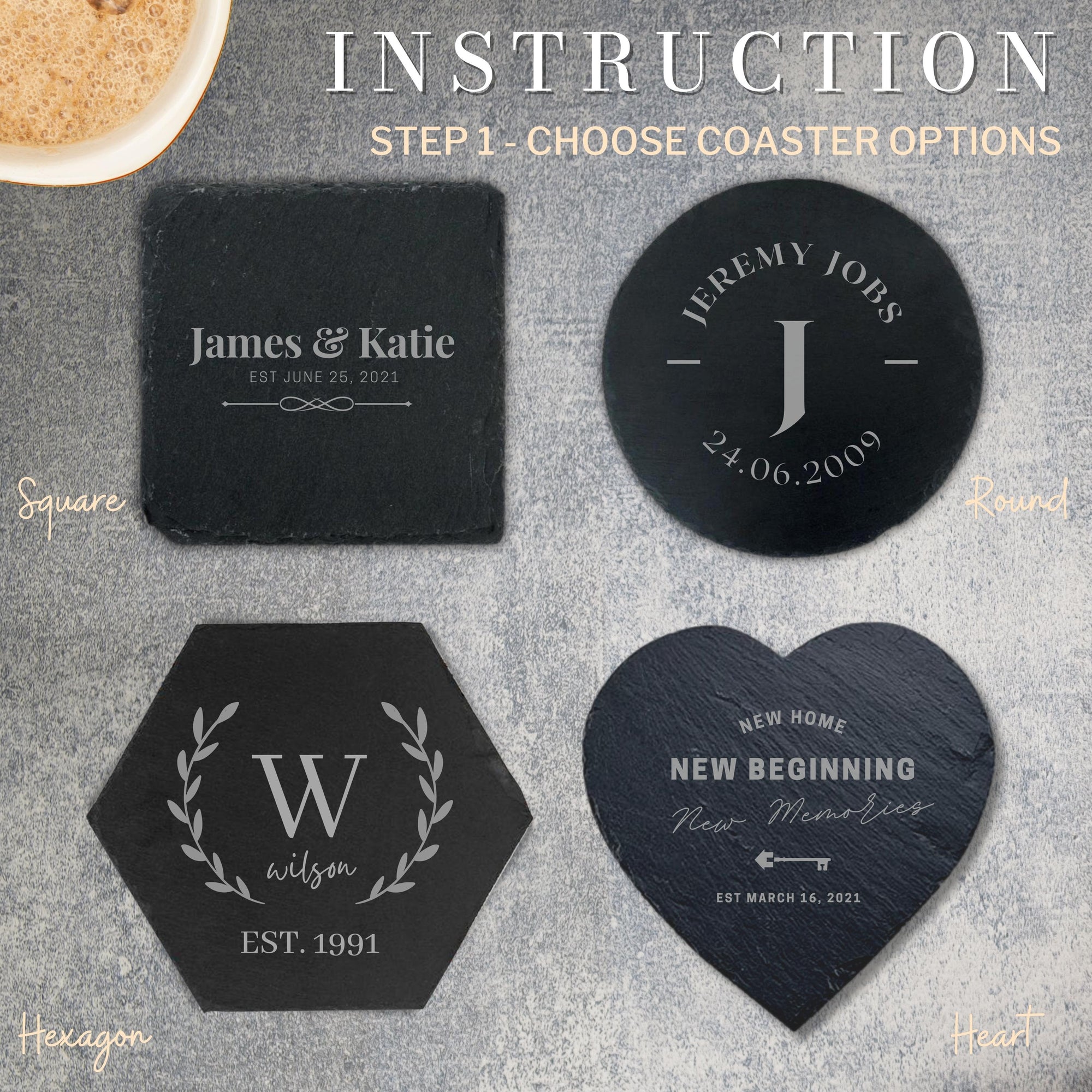 Engraved Slate Coasters, Custom Laser Personalised Drink Mat, Restaurant, Wedding/ Birthday/ Christmas Present, Corporate Housewarming Gift