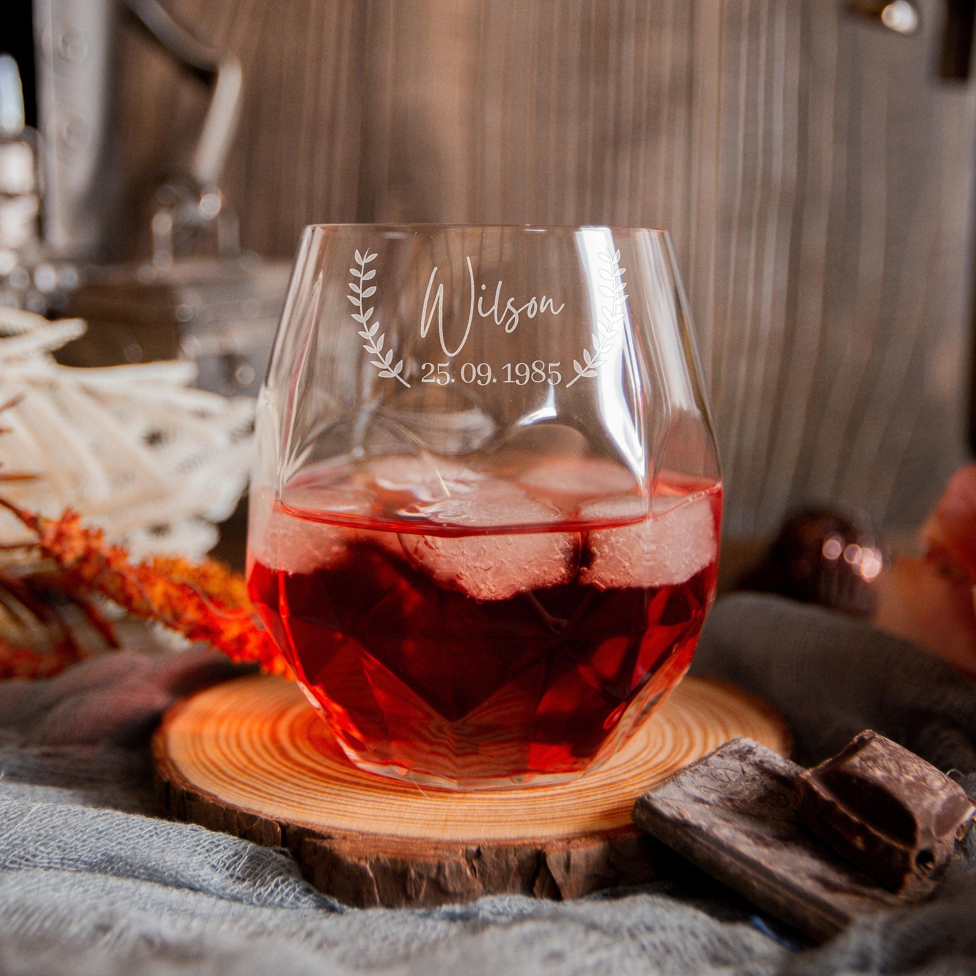 Engraved 380ml Cocktail/ Whiskey/ Spirits/ Water Italian Crystal Leaning Glass, Personalised Custom Monogram Tumbler, Housewarming/ Groomsmen Gift