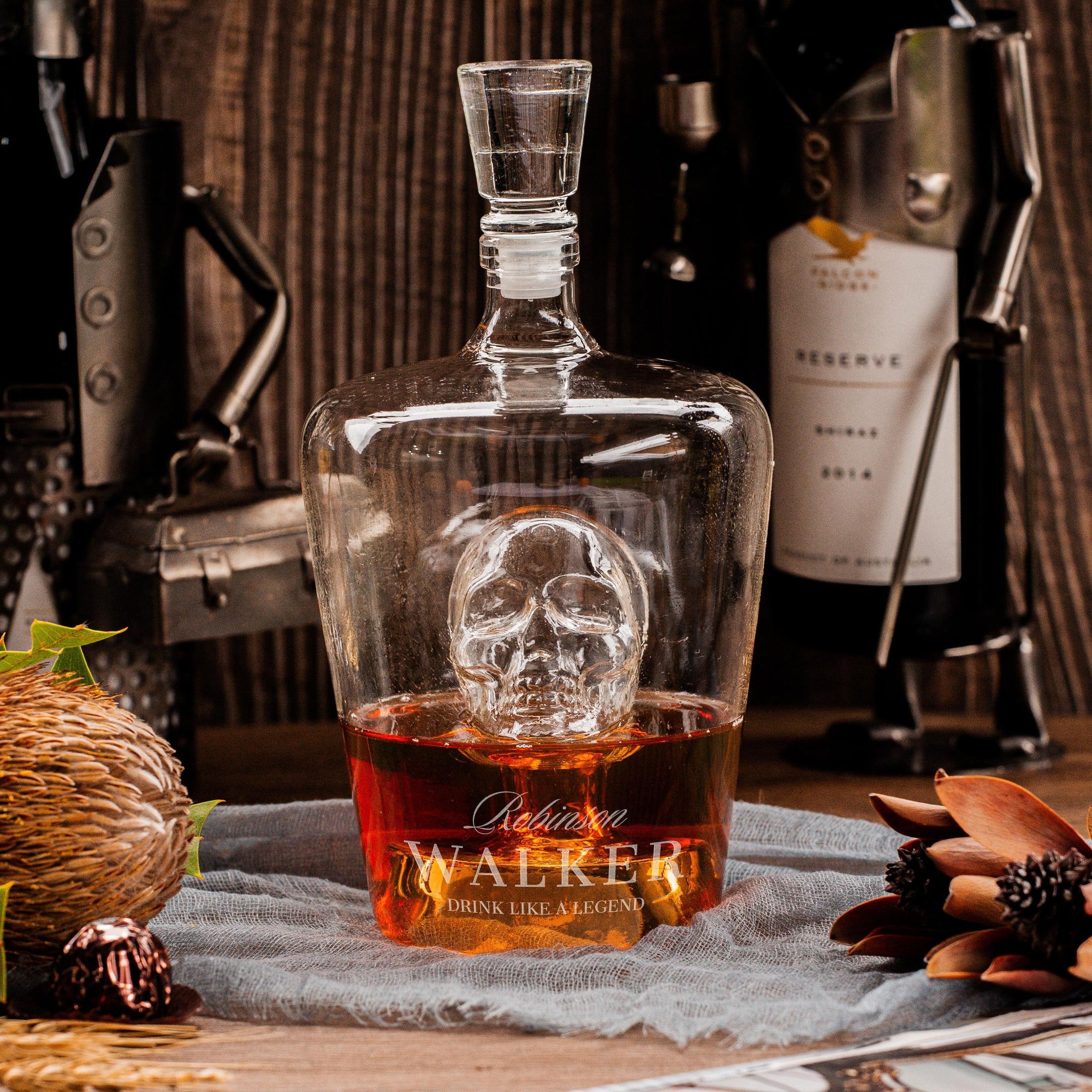 Engraved Whiskey/ Scotch/ Spirit/ Tequila Skull Decanter/ Carafe, Personalised Custom Premium Whisky Birthday, Groomsmen, Bar Gift for Dad/ Him