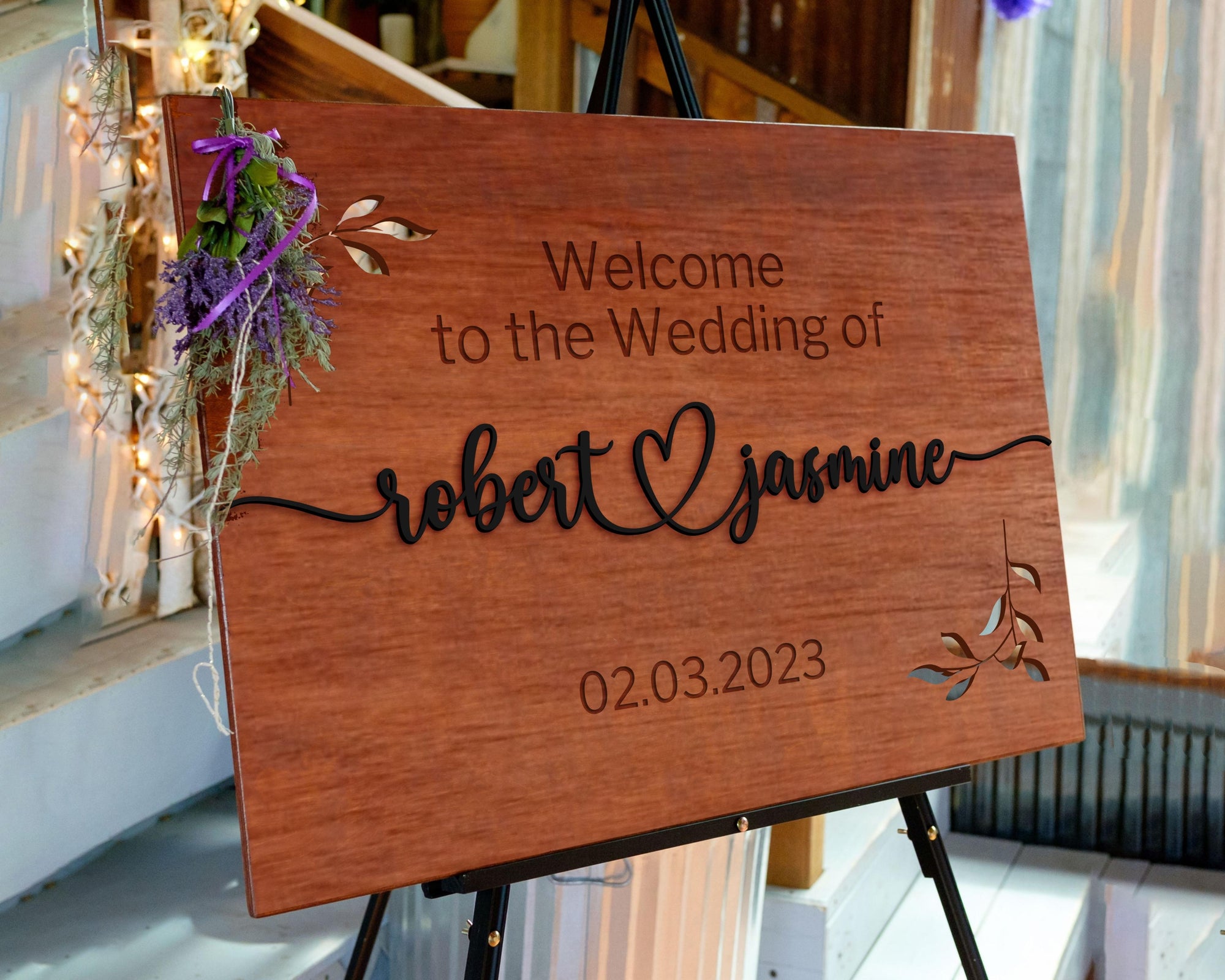 Custom 3D Raised Name Timber Wedding Welcome Sign, Personalised Rustic/ Vintage/  Boho, Country Hippie style Wooden Names, Ceremony/ Event/ Engagement/ Bridal Shower/ Birthday Signage on Easel