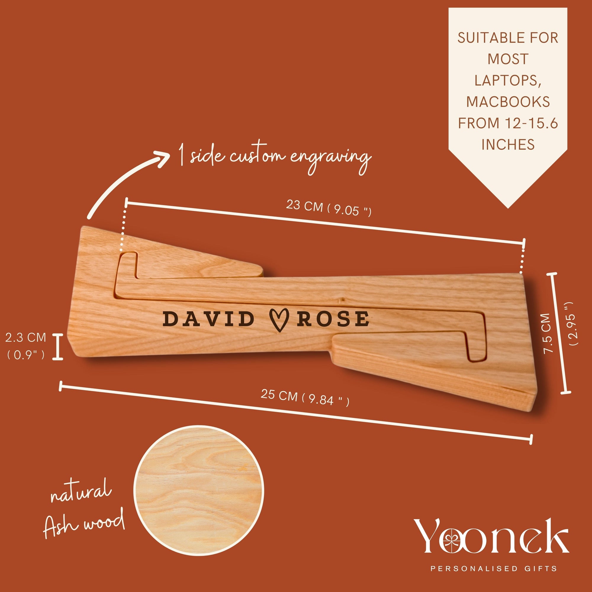 Personalised Portable Wooden Laptop Riser / Notebook, Macbook Wood Stand Holder / Custom Engraved Timber Office Desk Organizer -12-15.6 inch