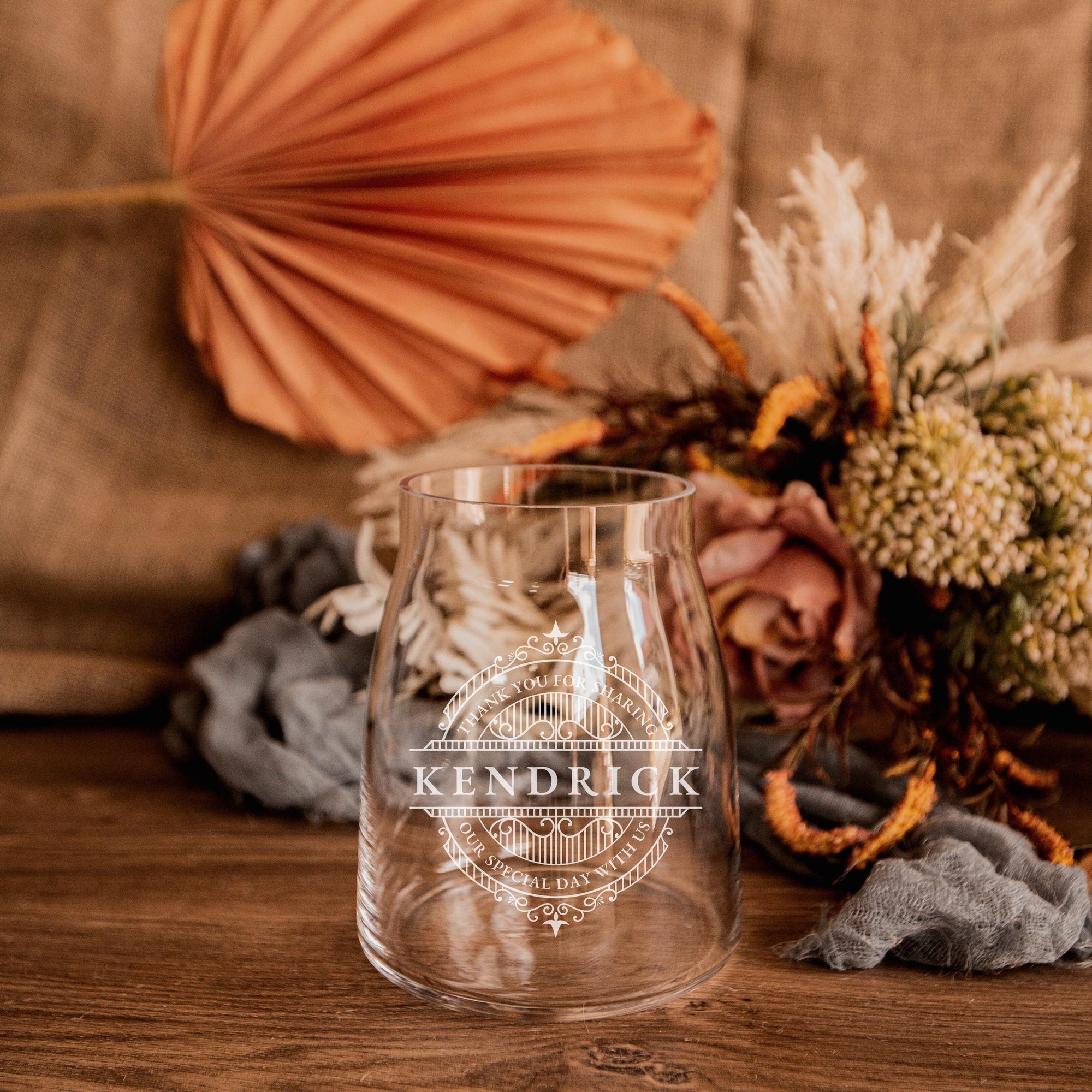 Engraved Organic Clear Glass Vase - 13D x 16cmH