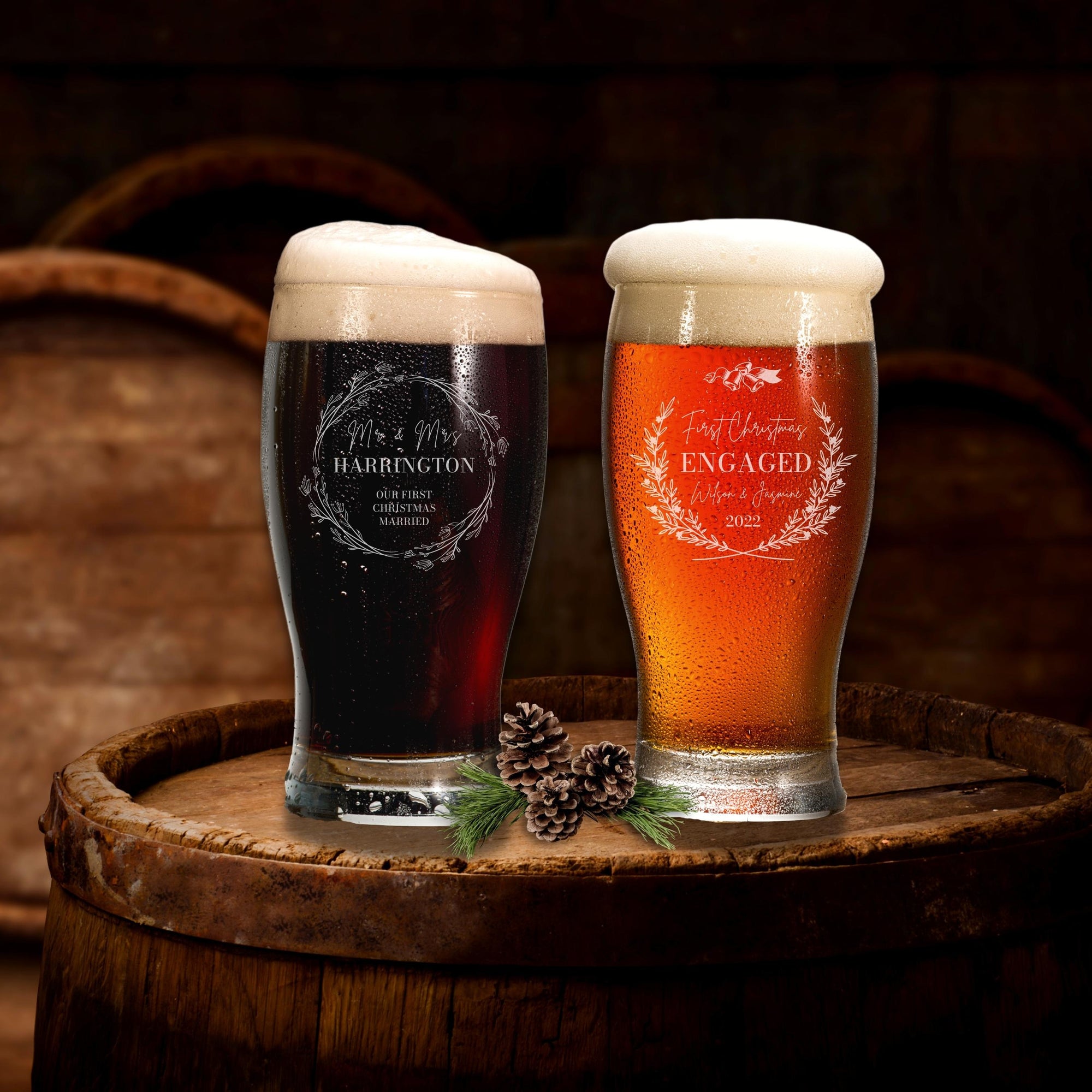 Personalised Christmas 500ml Pilsner Beer Glass, Laser Custom Engraved Noel Mug Tank, Xmas Favours, New Year/ Anniversary Corporate/ Housewarming Present