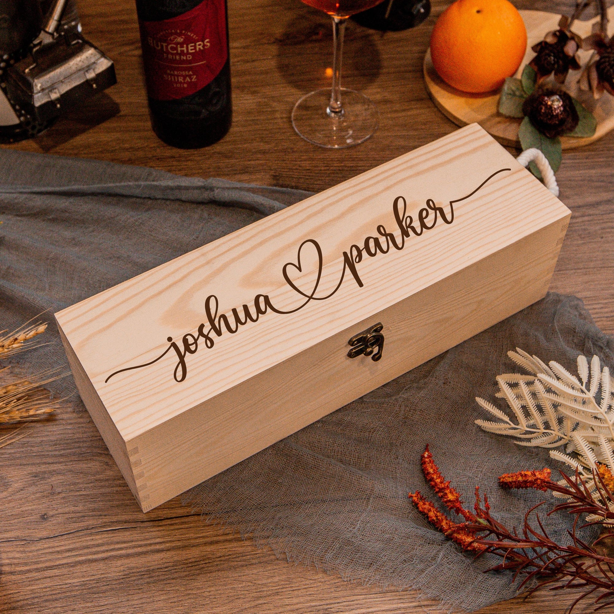Personalised Pine Wooded Wine Box Gift, Engraved Custom Housewarming/ Birthday Champagne Present Box, Wedding Bridesmaid/ Groomsman, Thank You God Parents Favour, Mother's, Father's Day