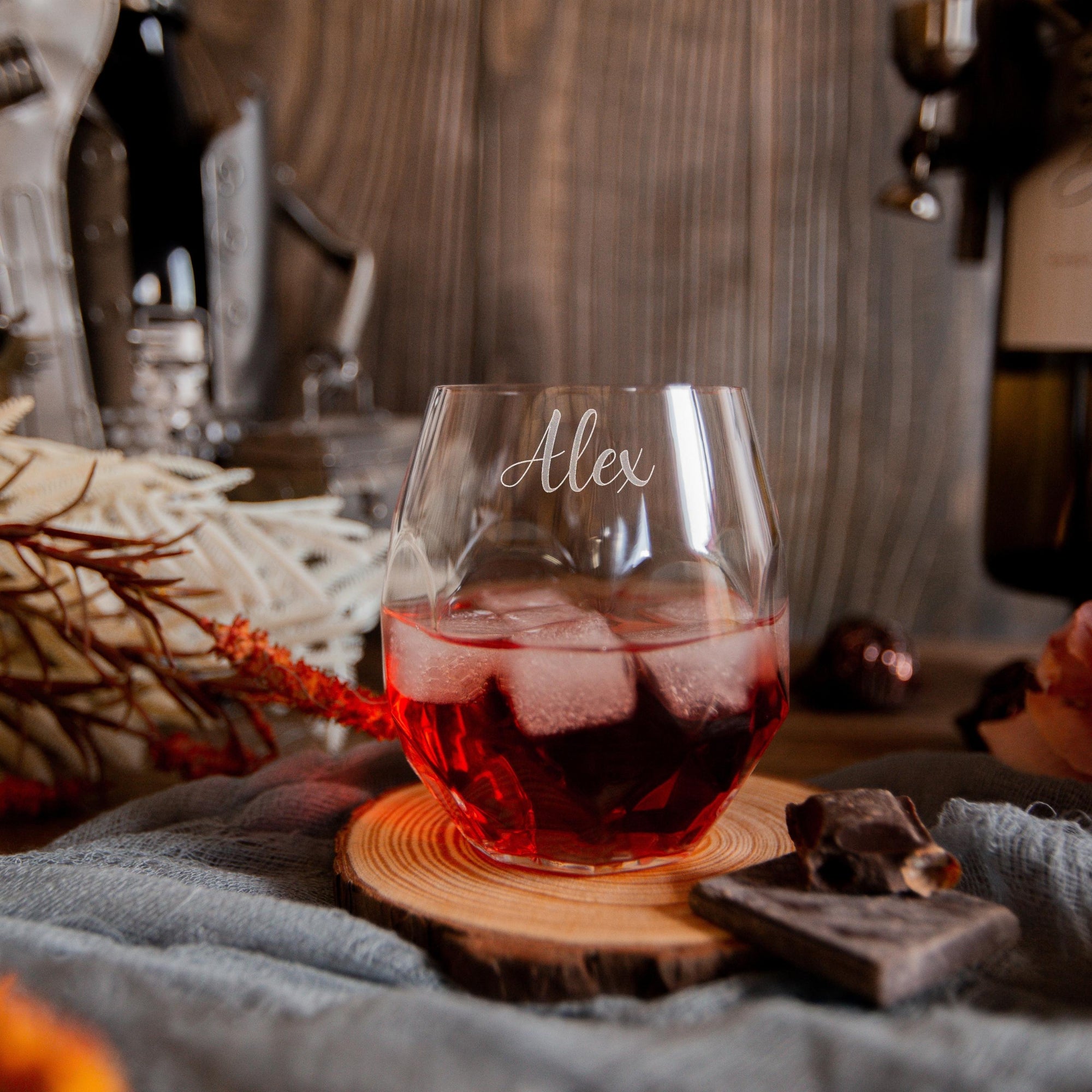 Engraved 380ml Cocktail/ Whiskey/ Spirits/ Water Italian Crystal Leaning Glass, Personalised Custom Monogram Tumbler, Housewarming/ Groomsmen Gift
