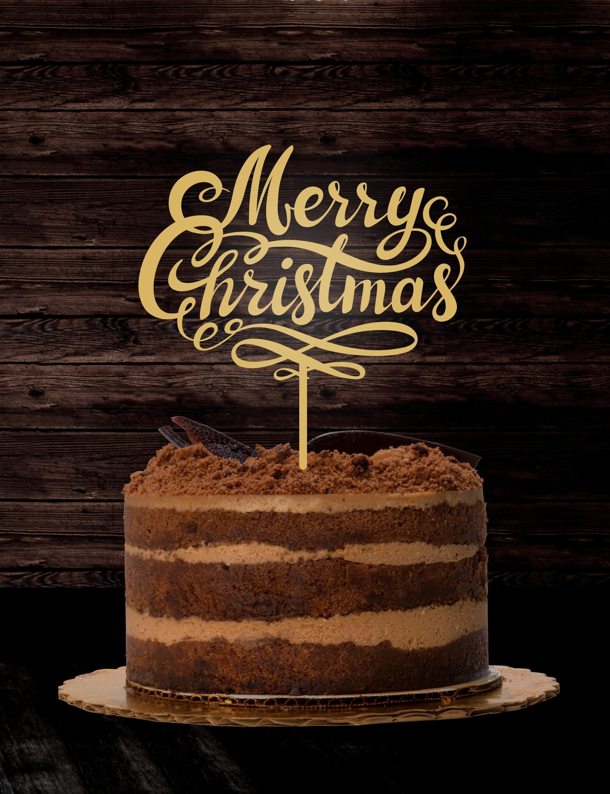 Merry Christmas Cake Topper, Personalised Custom MDF/ Mirror Acrylic Xmas Cake Decoration, Happy New Year Toppers, Event Party Supply Decor