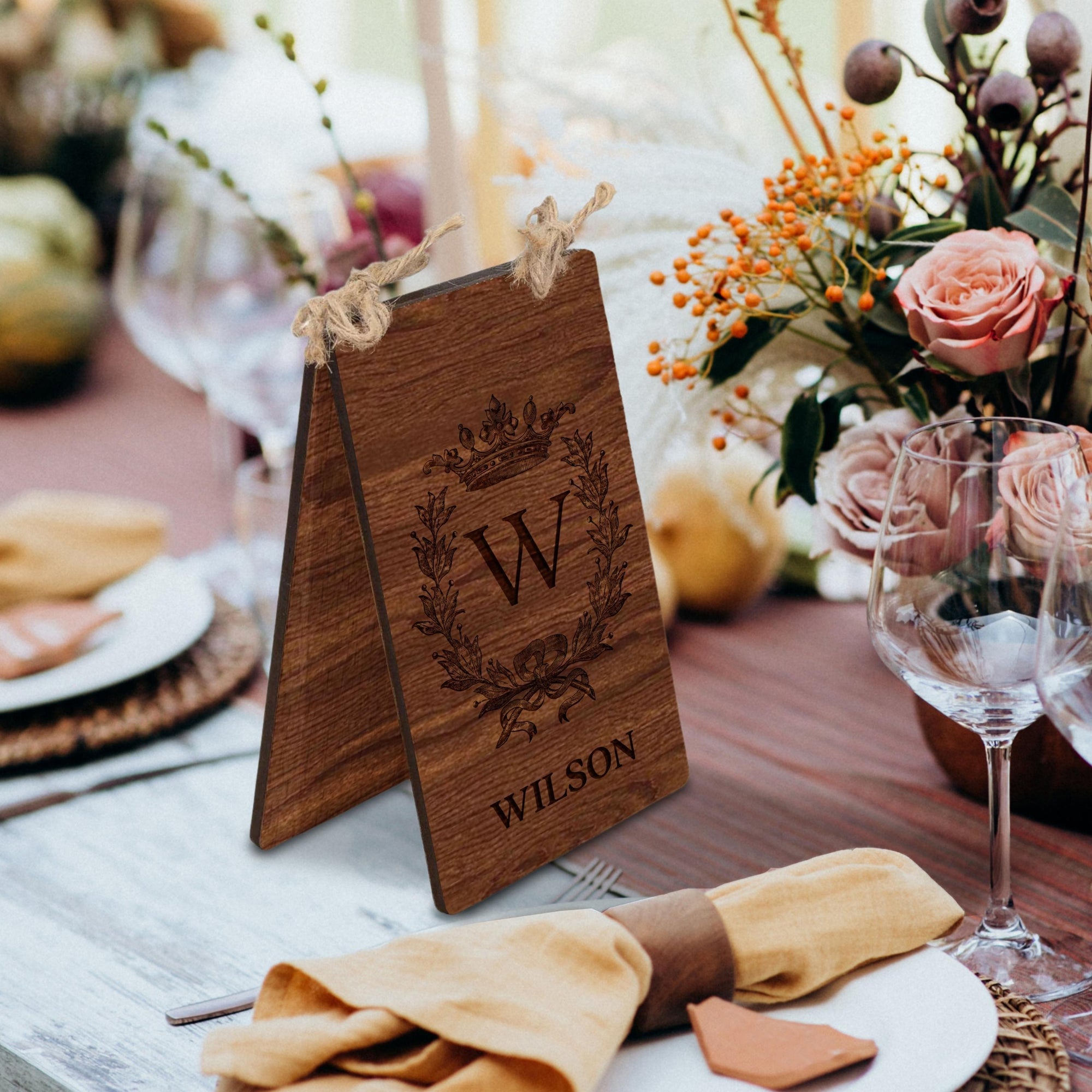 Personalised Plywood Wedding Name Sign Holder, Custom Table Plaque, Engraved Rustic Seating Place Card, Vintage Wedding Ceremony Event Decor