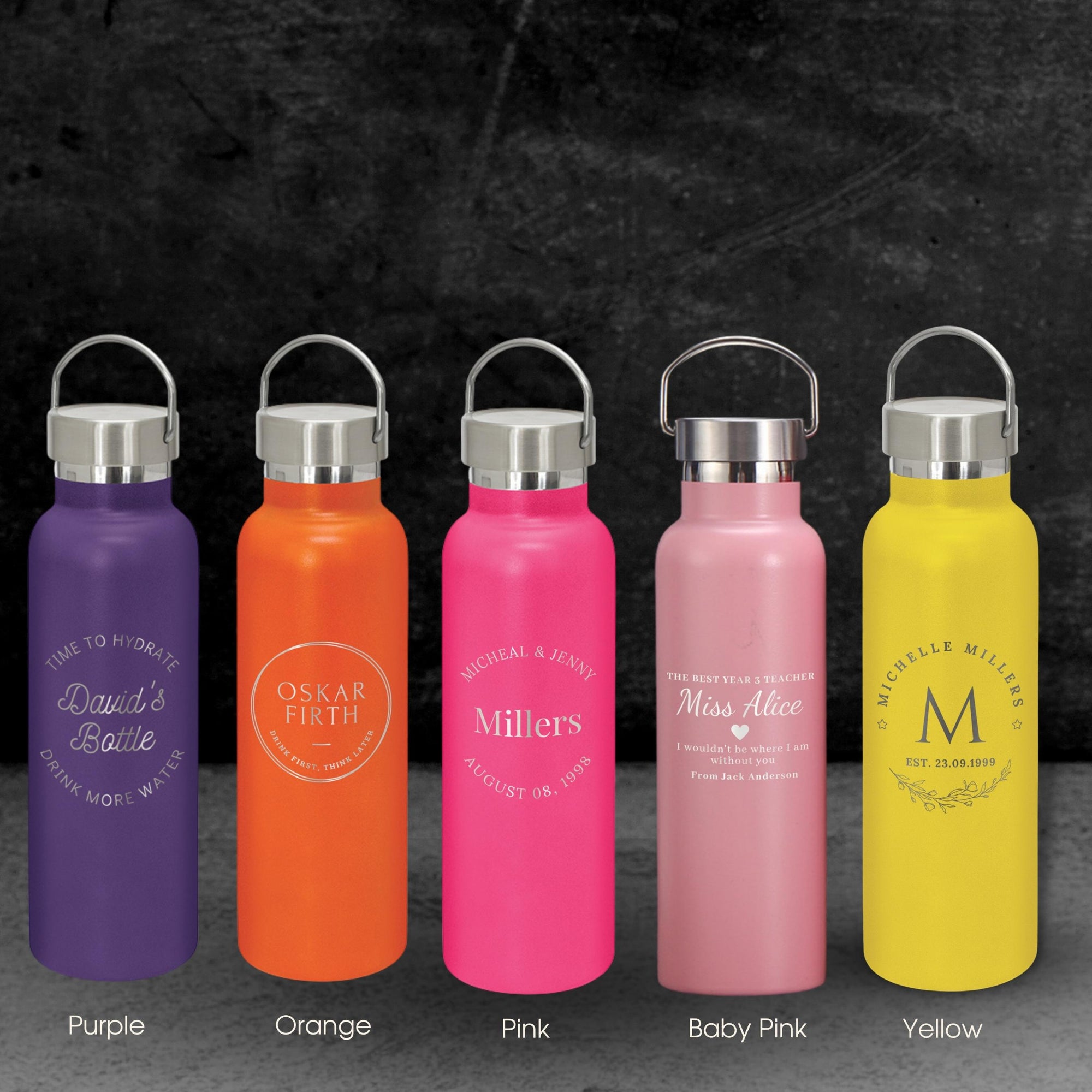 Personalised Engraved Stainless Steel Insulated Water Bottle, Laser Cut Custom Logo, Travel Thermal Drink, Corporate Birthday Teacher Gift