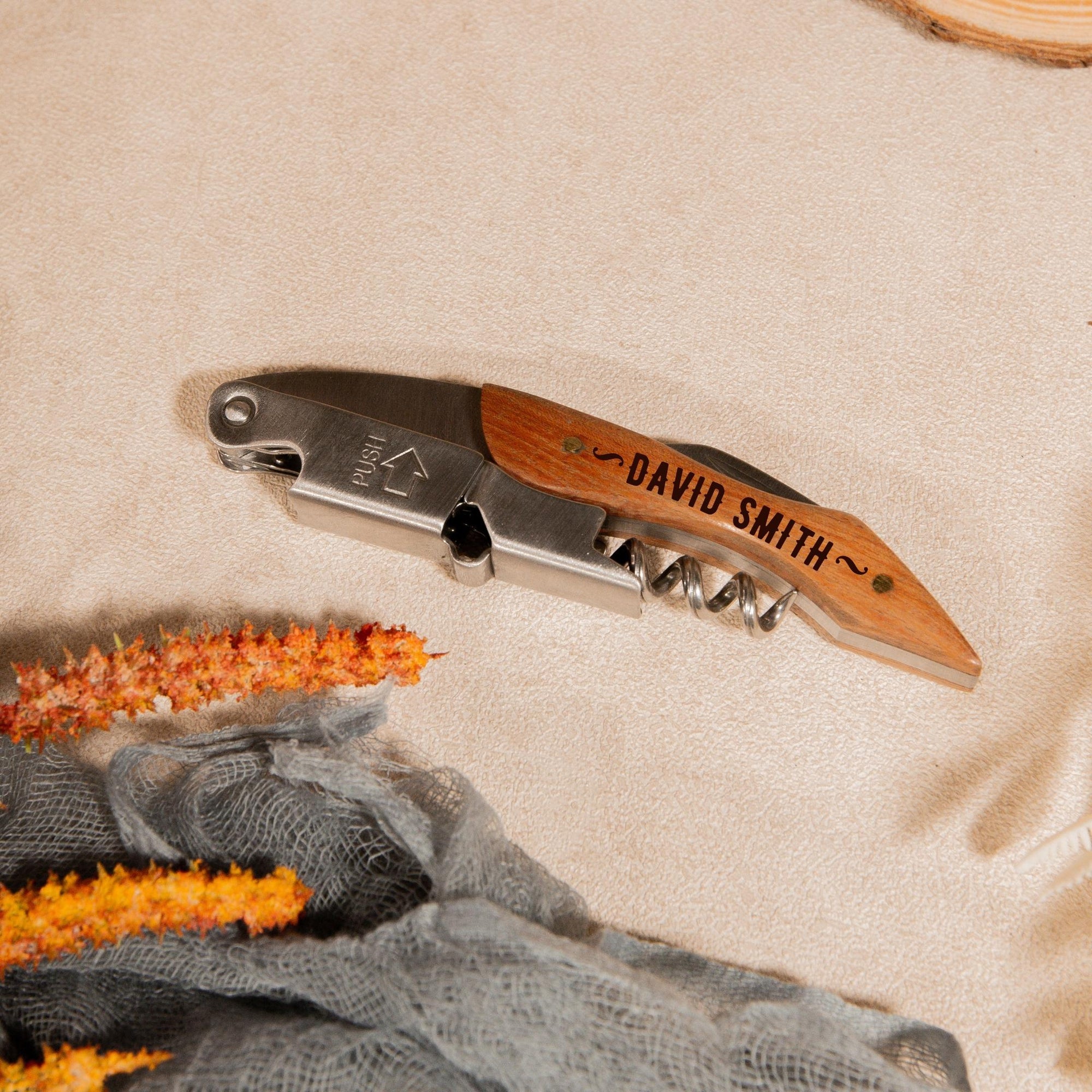 Personalised Engraved Wooden Wine Corkscrew, Bottle Opener, Custom Logo Knife/Foil Cutter, Corporate Gift, Wedding Favour, Groomsmen/ Father's Day Gift for Him, Christmas/ Teacher Present