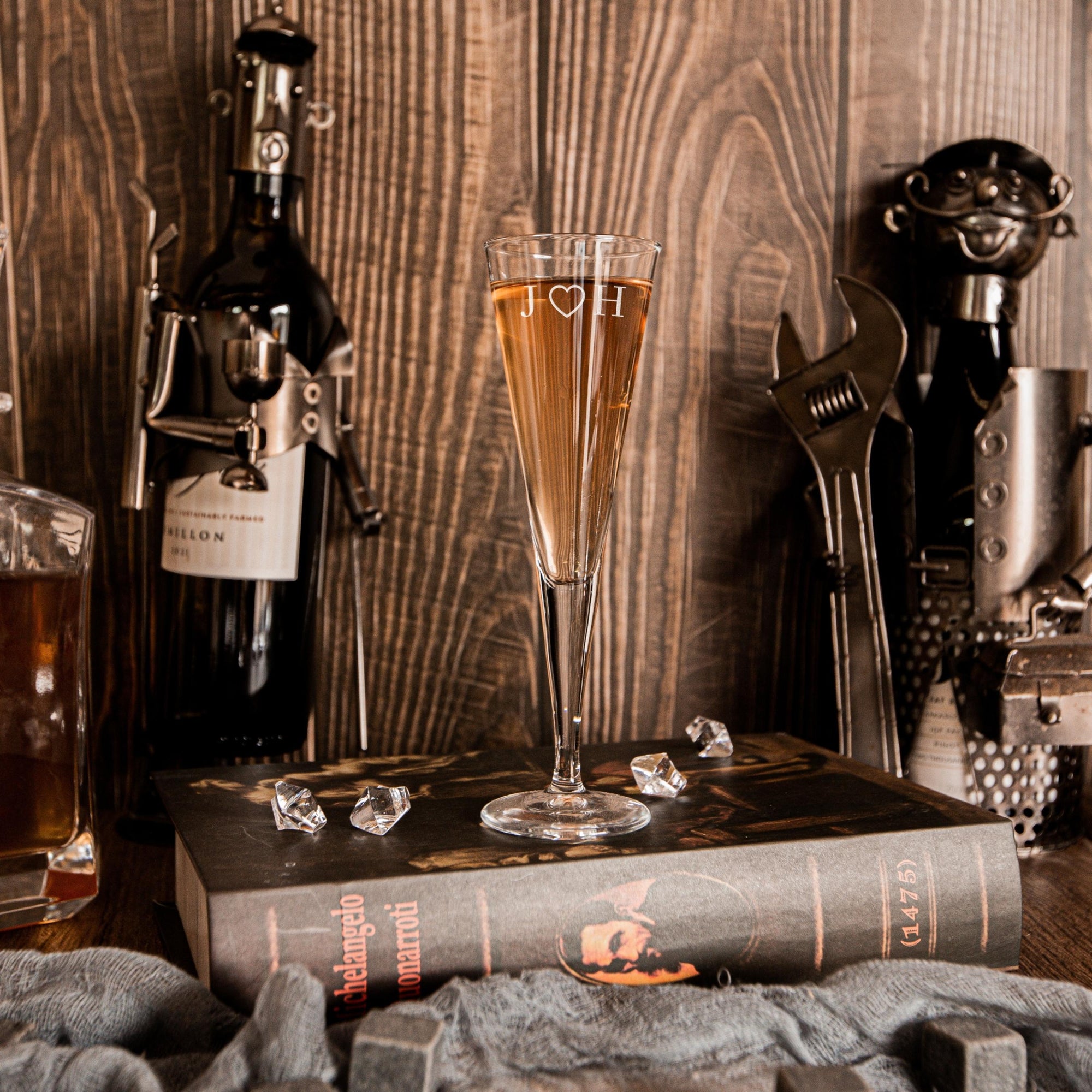 Engraved 110ml Monogram Italian Sparkling Wine/ Champagne Flute Glass, Initial Stemless Barware, Housewarming, Bridesmaid, Groomsmen Gift, Wedding Favour