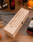 Christmas Personalised Pine Wooded Wine Box Gift, Engraved Custom Housewarming/ Birthday Champagne, Wedding Bridesmaid/ Groomsman Favour, Xmas/ New Year Mother, Father Present Box