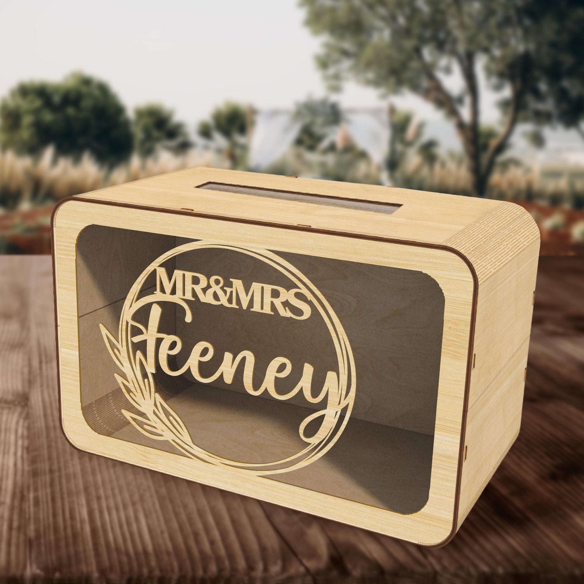 Custom Made Laser Cut Plywood Wishing Well Box, Personalised Name & Date Money, Envelope, Card Boxes, Rustic Wedding Memory Keepsake Gift