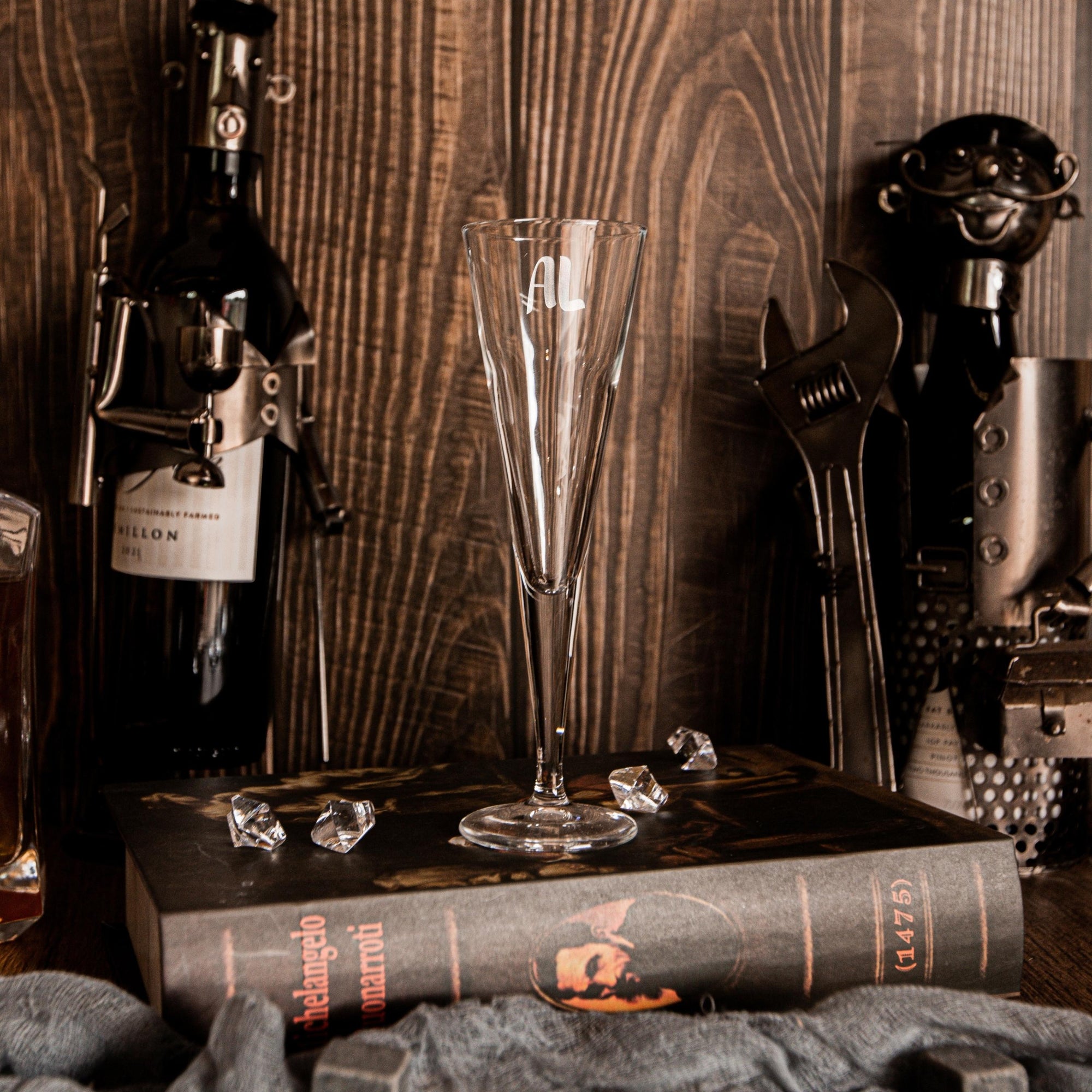 Engraved 110ml Monogram Italian Sparkling Wine/ Champagne Flute Glass, Initial Stemless Barware, Housewarming, Bridesmaid, Groomsmen Gift, Wedding Favour