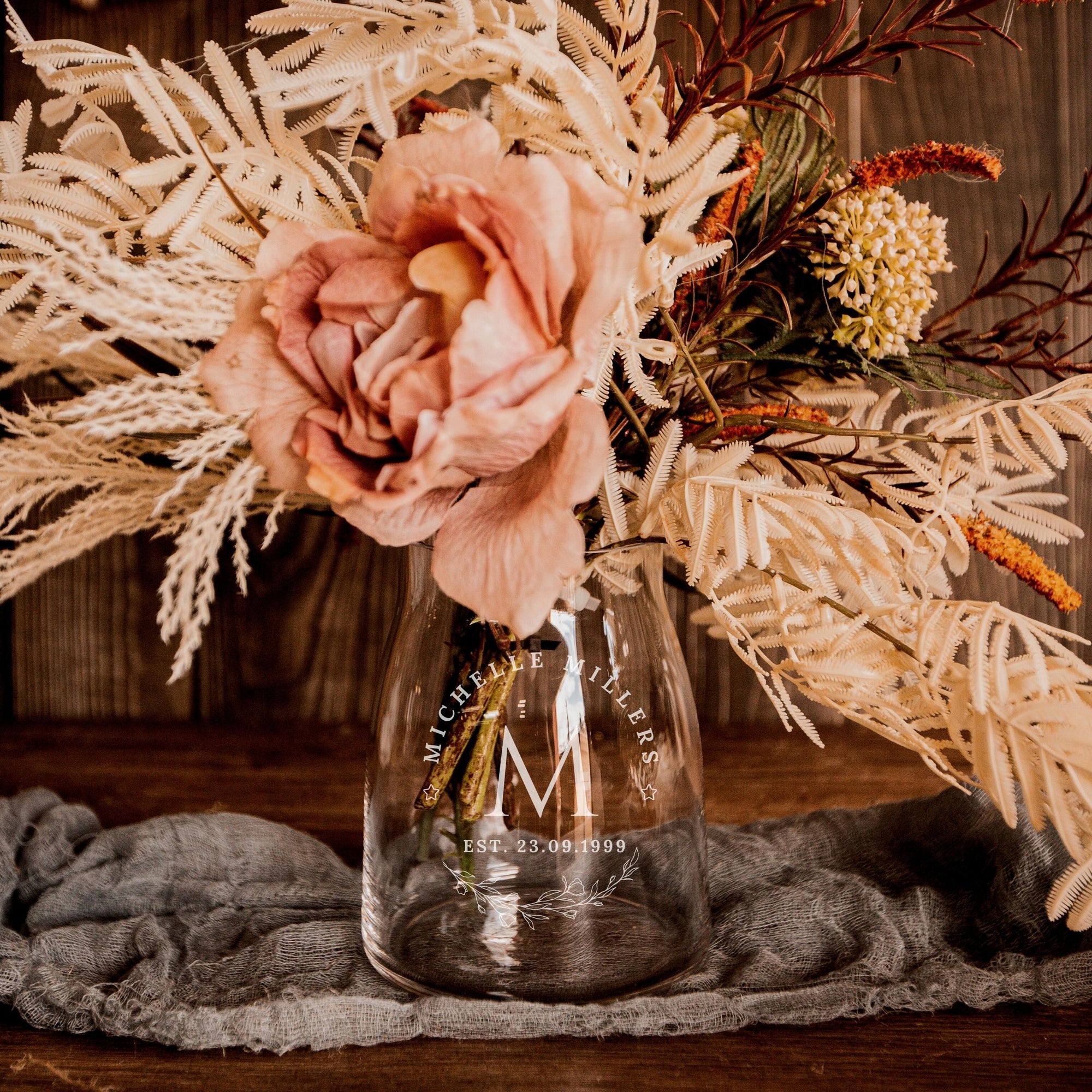 Engraved Organic Clear Glass Vase - 13D x 16cmH