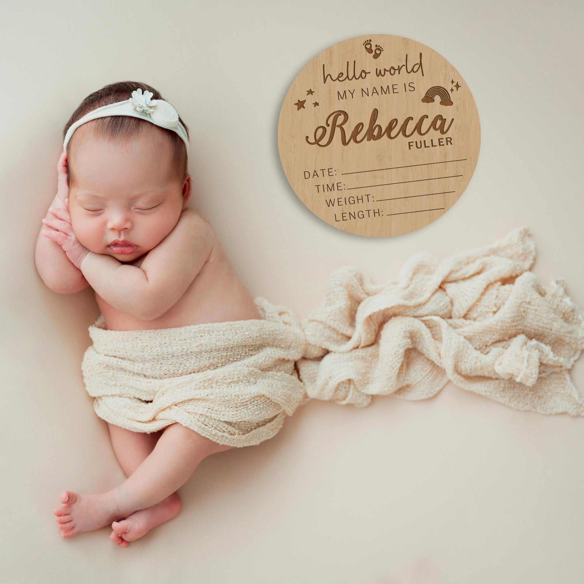 Personalised Wooden Birth Detail Announcement Plaque, Nursery Decoration, Hello World/ Introducing New Baby Name Arrival Sign, Newborn Gift