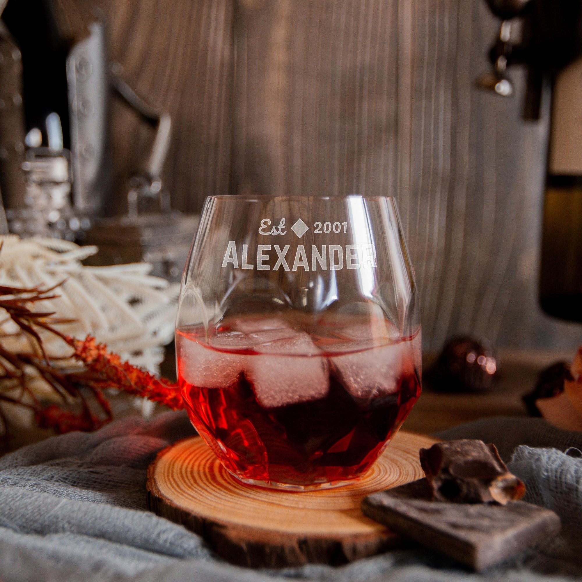 Engraved 380ml Cocktail/ Whiskey/ Spirits/ Water Italian Crystal Leaning Glass, Personalised Custom Monogram Tumbler, Housewarming/ Groomsmen Gift