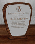 Personalised Employee Wooden Trophy Award, Engraved World Greatest Staff of The Year Crest, Custom Keepsake Gifts