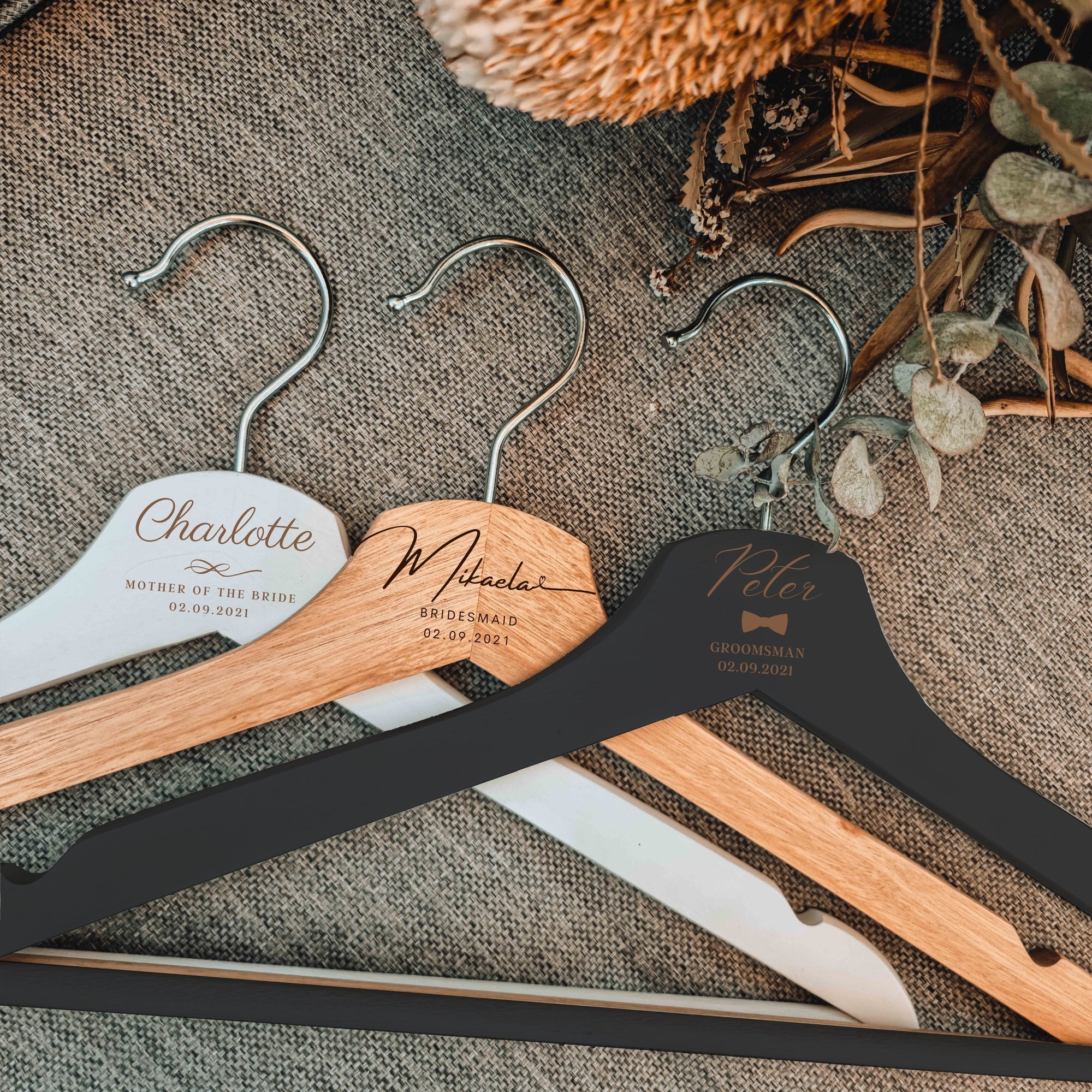Personalised Wooden Engraved Wedding Dress Coat Hanger, Customised Business Logo Corporate Gift, Bridal Groomsman Favours, Housewarming Gift
