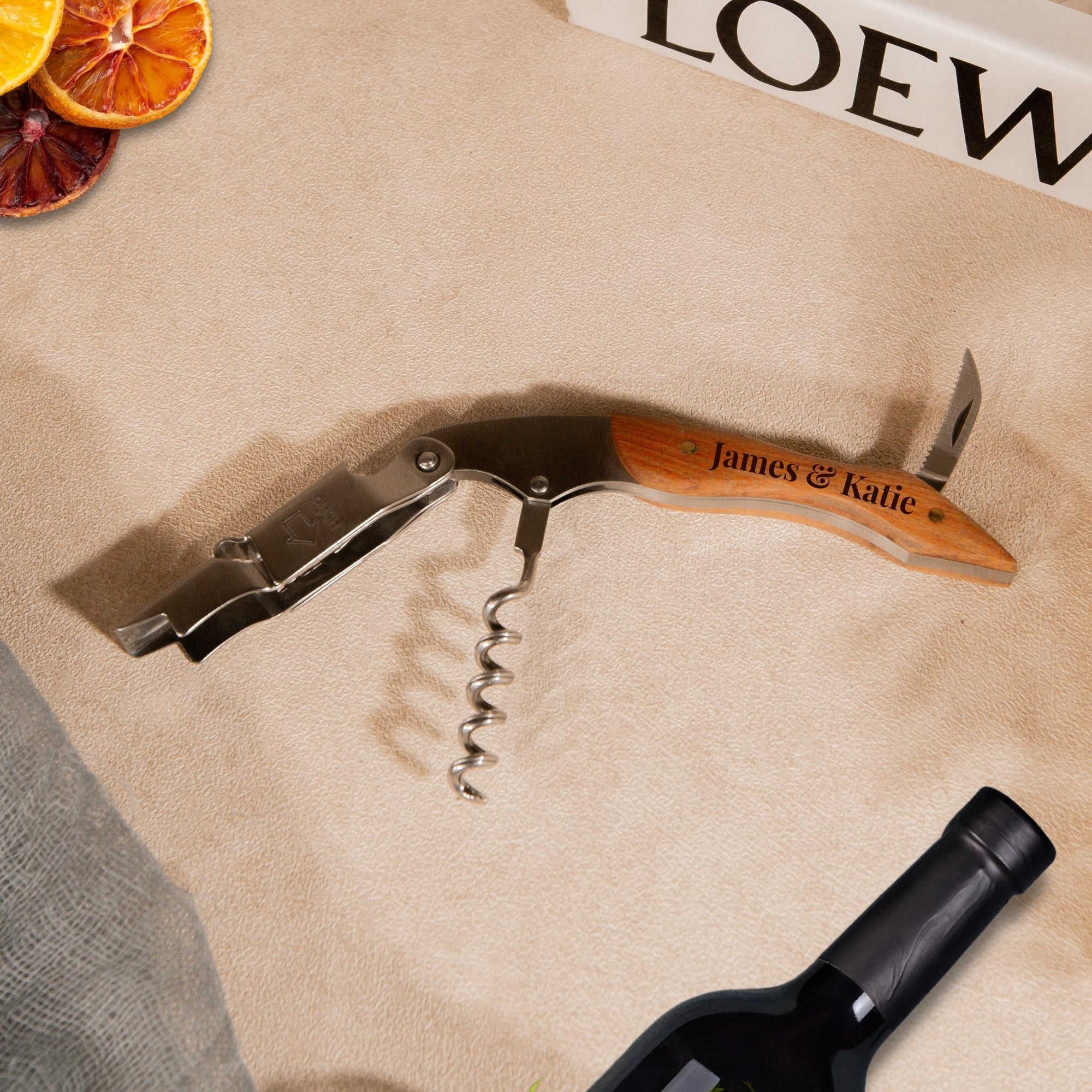 Personalised Engraved Wooden Wine Corkscrew, Bottle Opener, Custom Logo Knife/Foil Cutter, Corporate Gift, Wedding Favour, Groomsmen/ Father's Day Gift for Him, Christmas/ Teacher Present