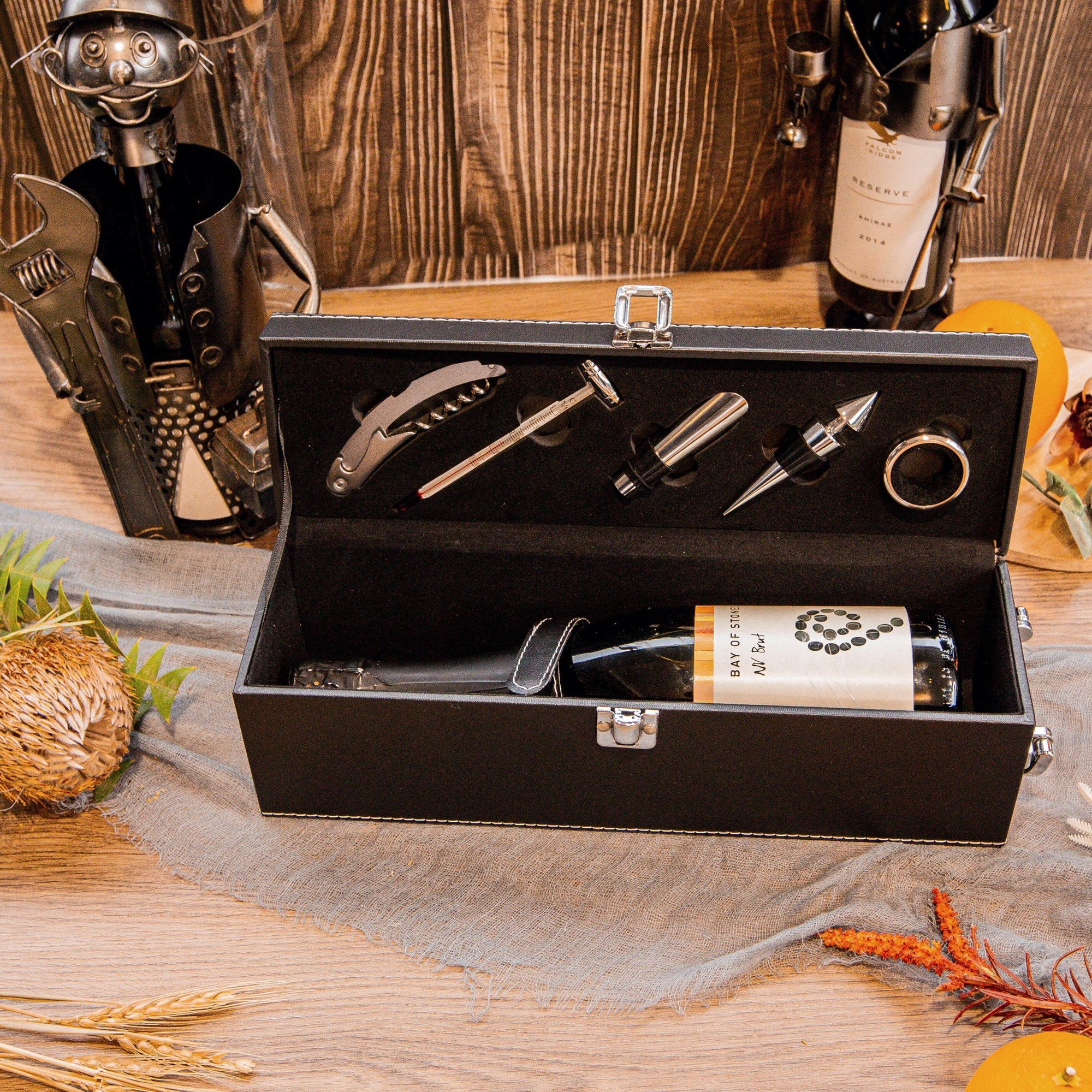 Personalised Premium Leather Wine Box & Accessories, Engraved Custom Housewarming/ Birthday/ Teacher Champagne Present Box, Wedding Bridesmaid/ Groomsman, Thank You God Parents Favour, Mother's, Father's Day