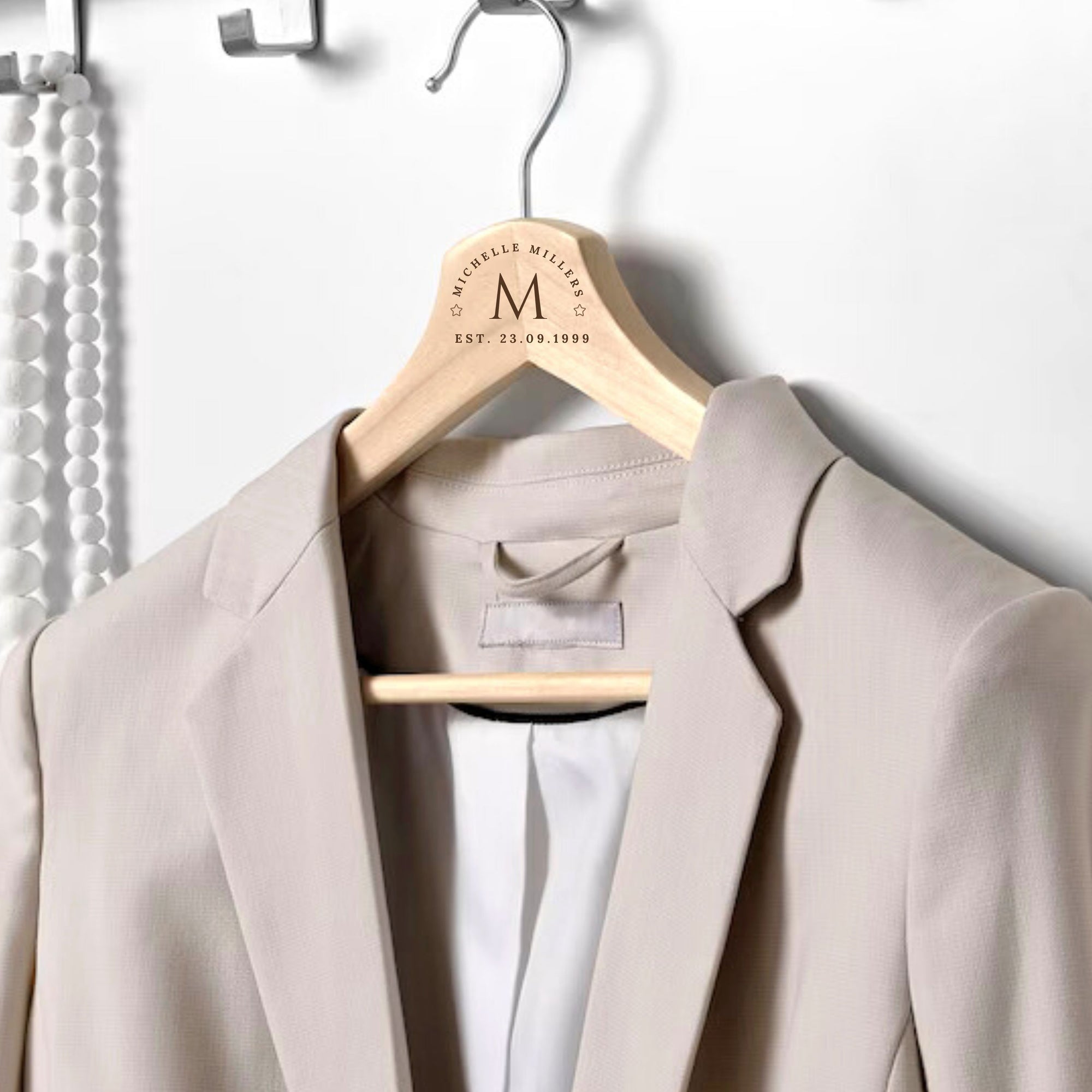 Personalised Wooden Heavy Coat Hanger, Gift for Mom/ Dad/ Grandma/ Grandpa/ Him/ Her, Custom Engraved Wedding/ Bridal/ Groom Mothers/ Fathers Day