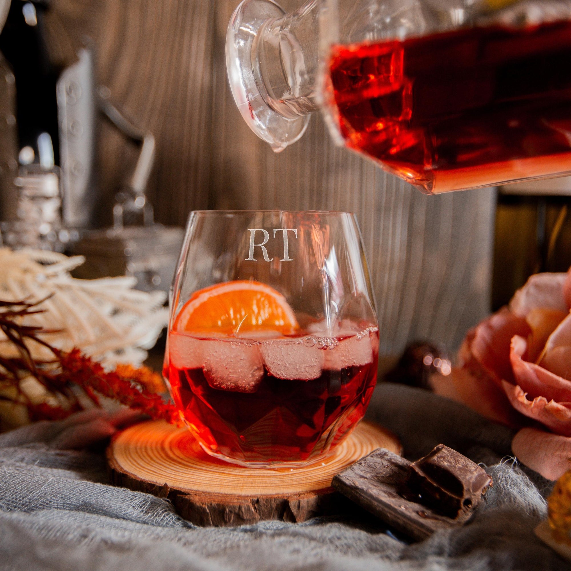 Engraved 380ml Cocktail/ Whiskey/ Spirits/ Water Italian Crystal Leaning Glass, Personalised Custom Monogram Tumbler, Housewarming/ Groomsmen Gift