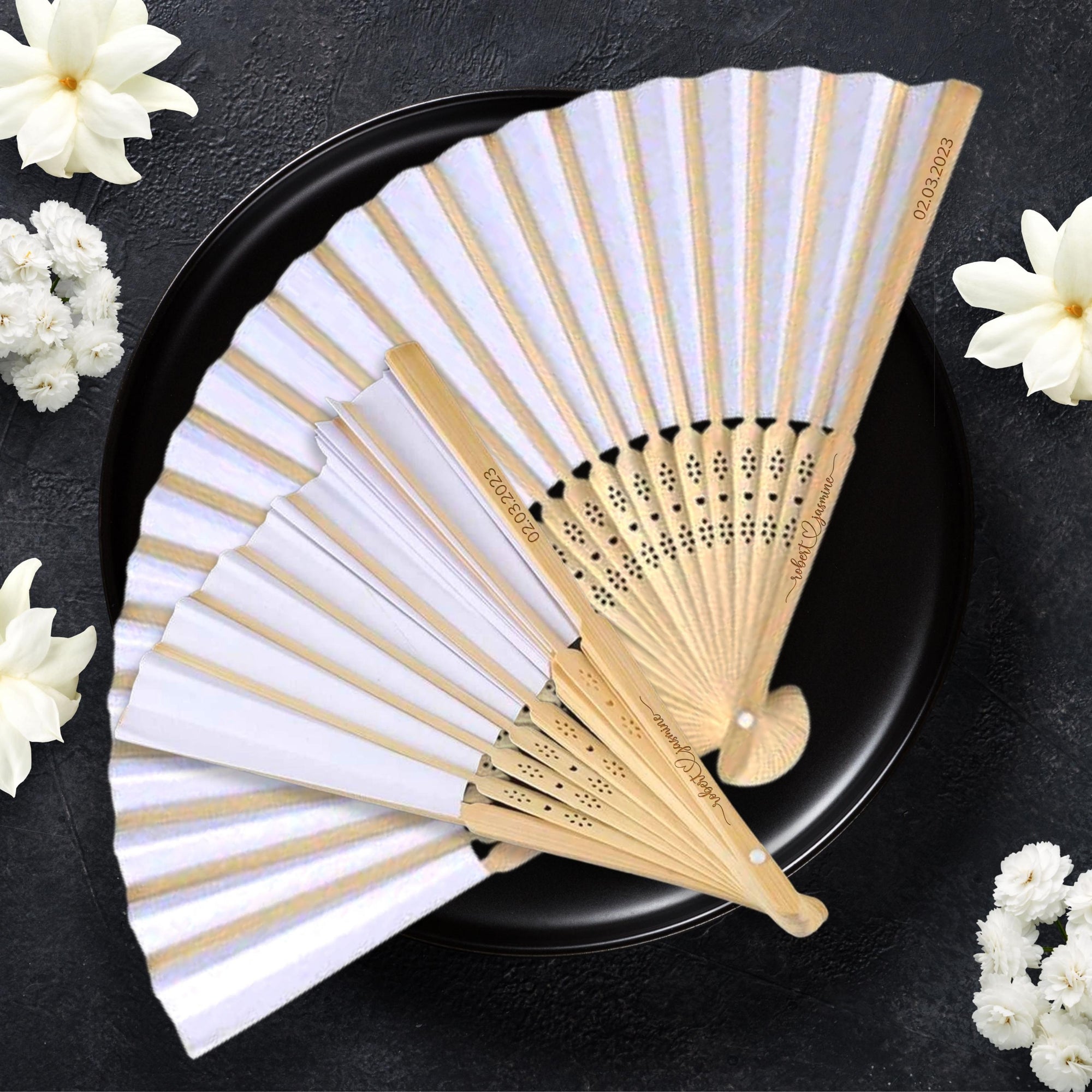 Personalised Bamboo Destination/ Garden/ Beach Wedding Fan, Engraved Wooden Foldable Paper Hand Fans, Custom Logo Corporate Gift, Party Festival Dance
