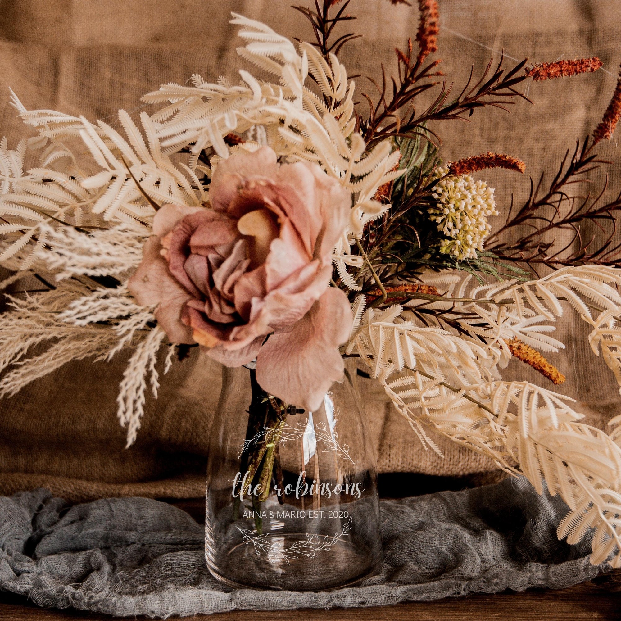 Engraved Organic Clear Glass Vase - 13D x 16cmH