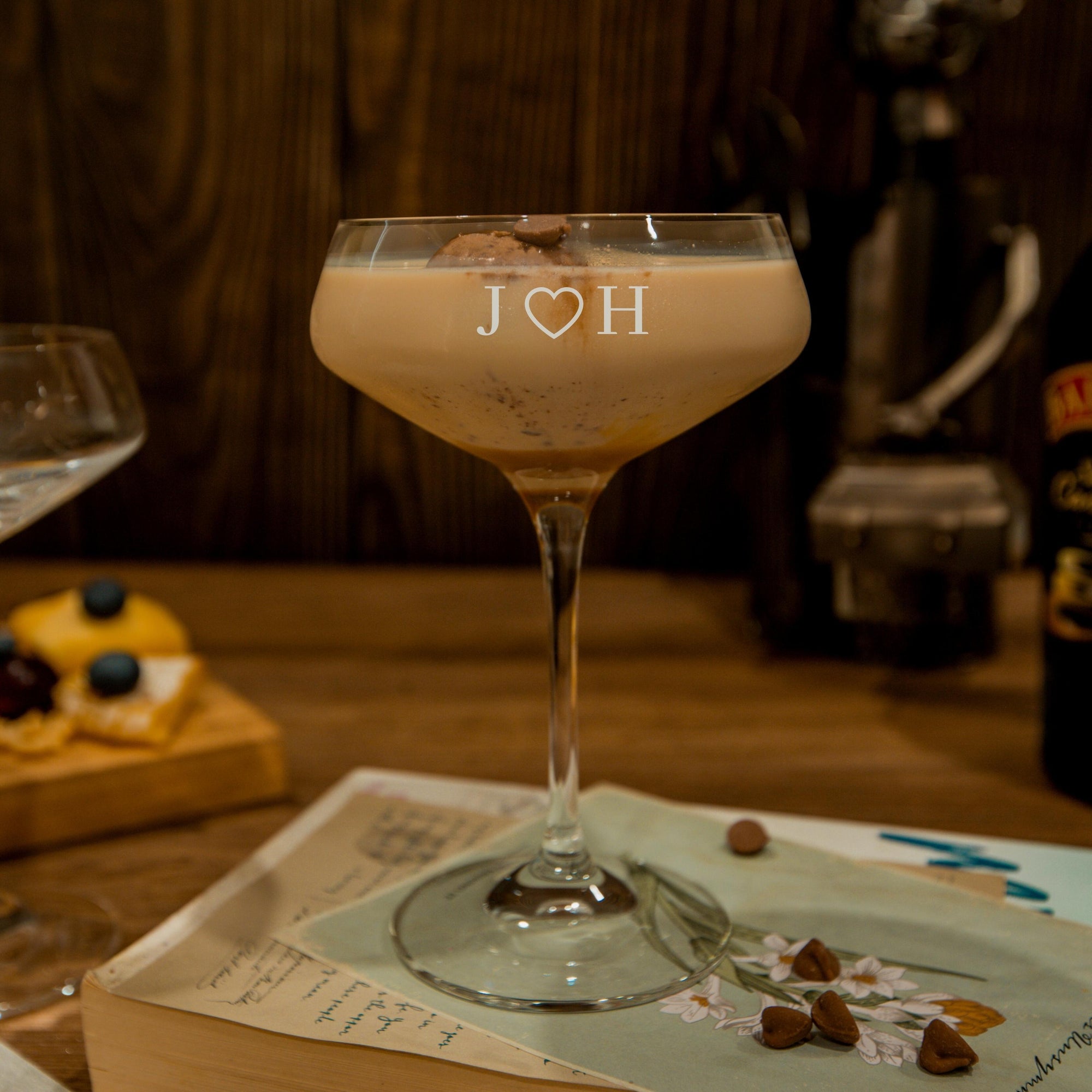 Engraved 330ml Champagne - Italian Crystal Coupe Glass, Personalised Custom Monogram Glassware, Housewarming Groomsmen Bridal Wedding Corporate Gift