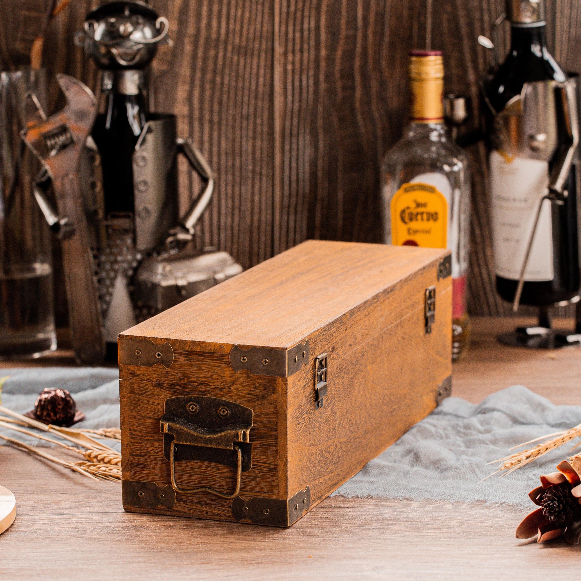 Personalised Vintage Antique Wooden Wine Box, Engraved Custom Housewarming/ Birthday Champagne Gift Box, Wedding Bridesmaid/ Groomsman, Thank You God Parents Favour, Mother's, Father's Day