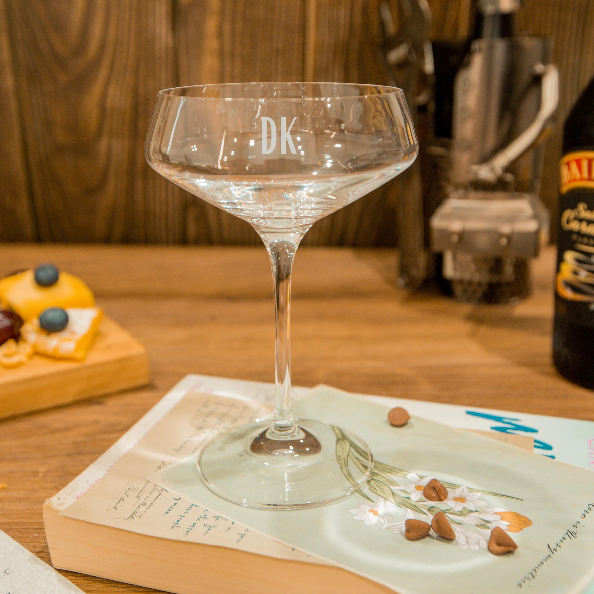 Engraved 330ml Champagne - Italian Crystal Coupe Glass, Personalised Custom Monogram Glassware, Housewarming Groomsmen Bridal Wedding Corporate Gift