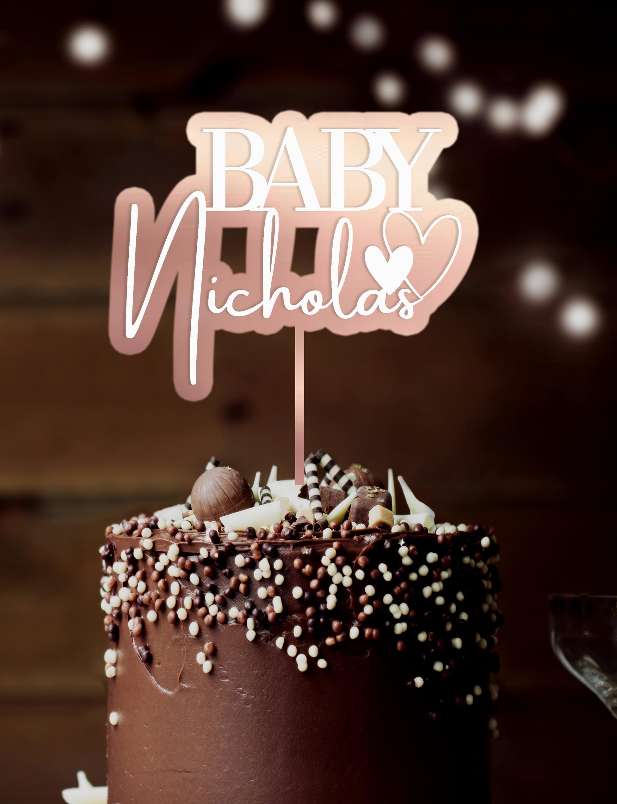 Personalised 3D Acrylic Double Layered Baby Name - Birthday Cake Topper, Shadow Effect, Custom Cut Out Joint Name, Wedding/ Celebration/ Event Party Decor Supply Toppers