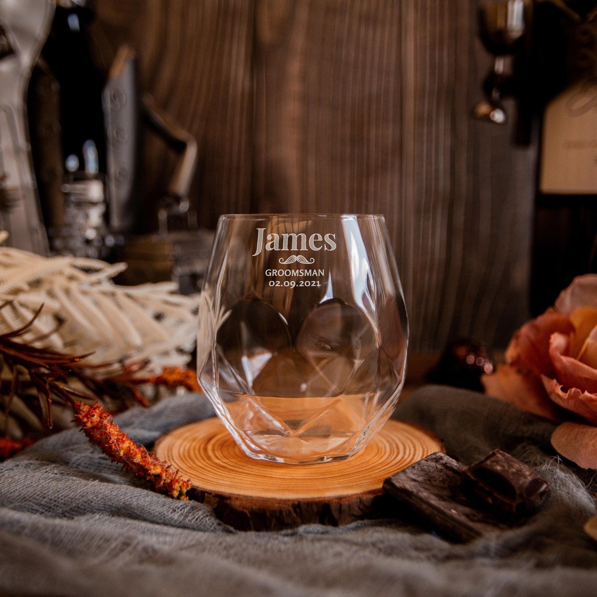 Engraved 380ml Cocktail/ Whiskey/ Spirits/ Water Italian Crystal Leaning Glass, Personalised Custom Monogram Tumbler, Housewarming/ Groomsmen Gift