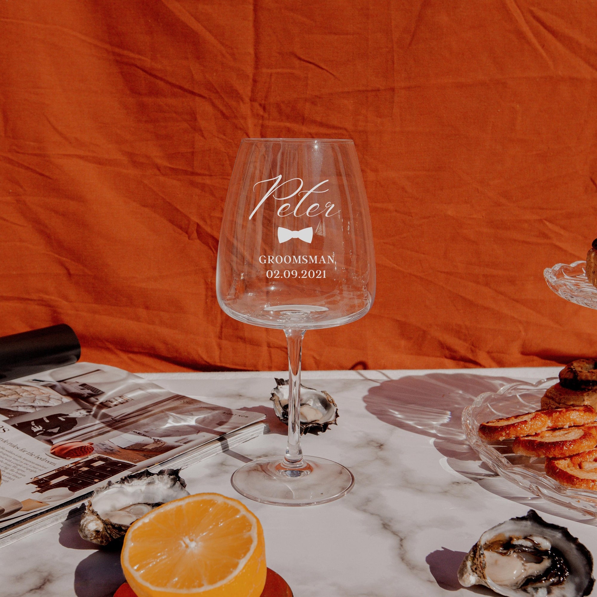 Personalised Red Wine 580ml Glasses, Laser Custom Engraved Champagne Glass, Corporate/ Birthday Housewarming Gift, Wedding Bridesmaid Favour