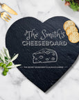 Personalised Heart Slate Serving Cheese Board, Custom Engraved Charcuterie Platter Placemat, Wedding Housewarming Gift for Mom Nanny Grandma