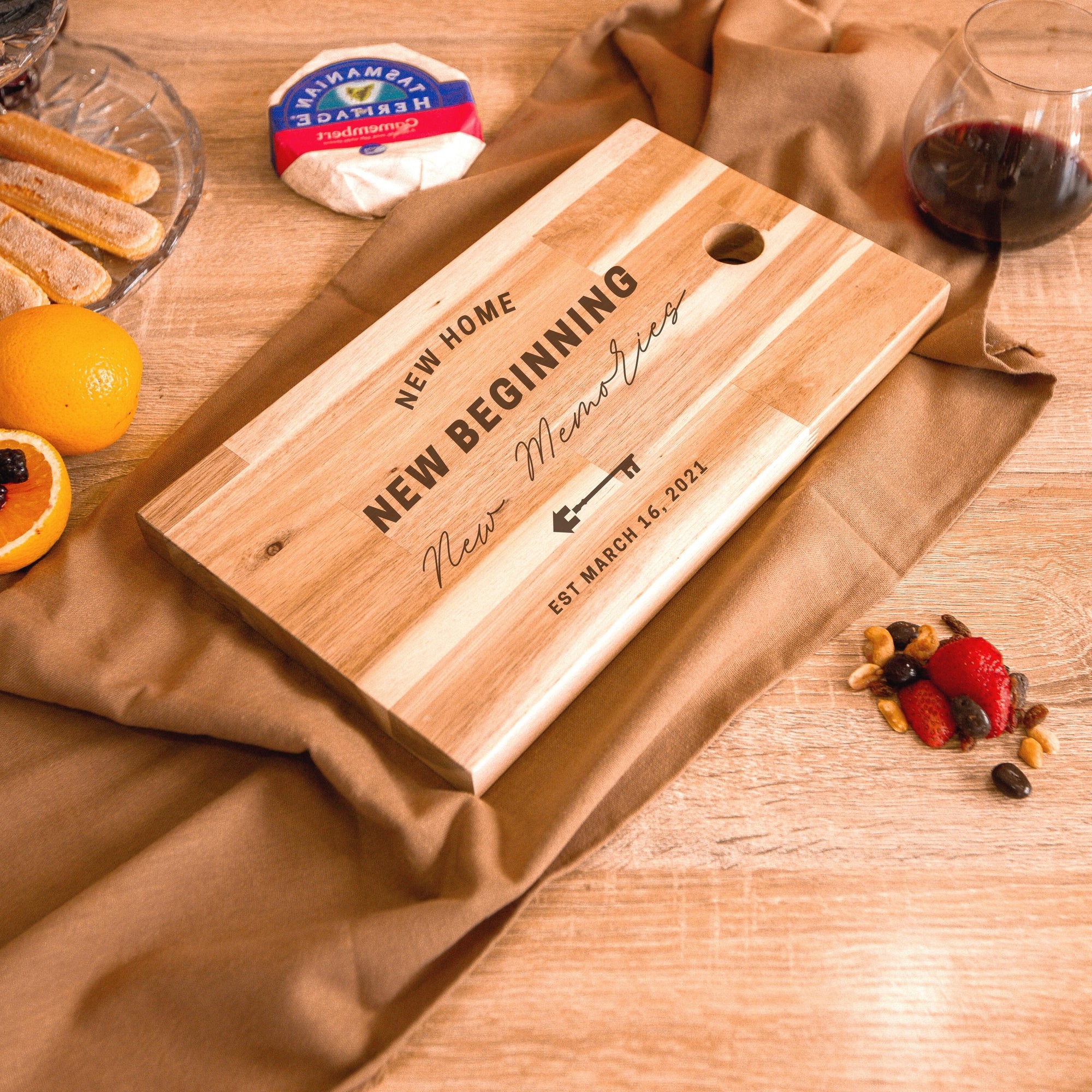 Personalised Solid Acacia Wood Charcuterie Chopping/ Cutting Board, Engraved Custom Cheese, Food Serving Tray Anniversary/ Housewarming Gift