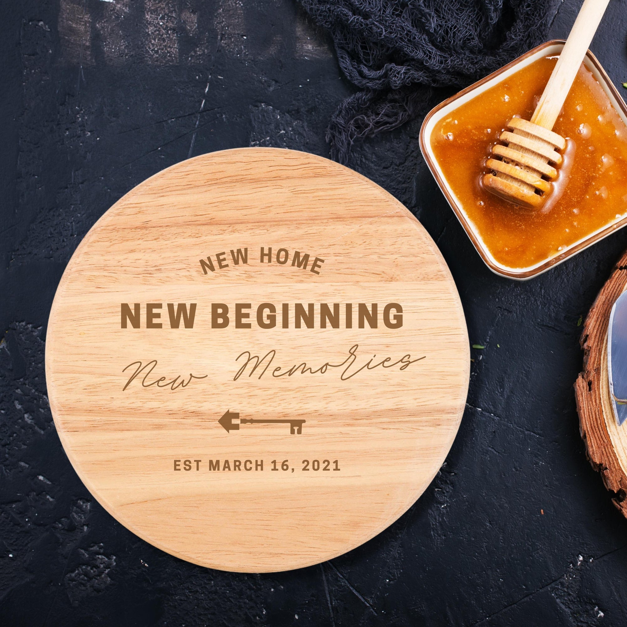 Personalised Round Wood Cheese Hinge Board & Knife Travel Set, Engraved Charcuterie Platter, Wedding Anniversary Corporate Housewarming Gift