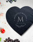 Personalised Heart Slate Serving Cheese Board, Custom Engraved Charcuterie Platter Placemat, Wedding Housewarming Gift for Mom Nanny Grandma