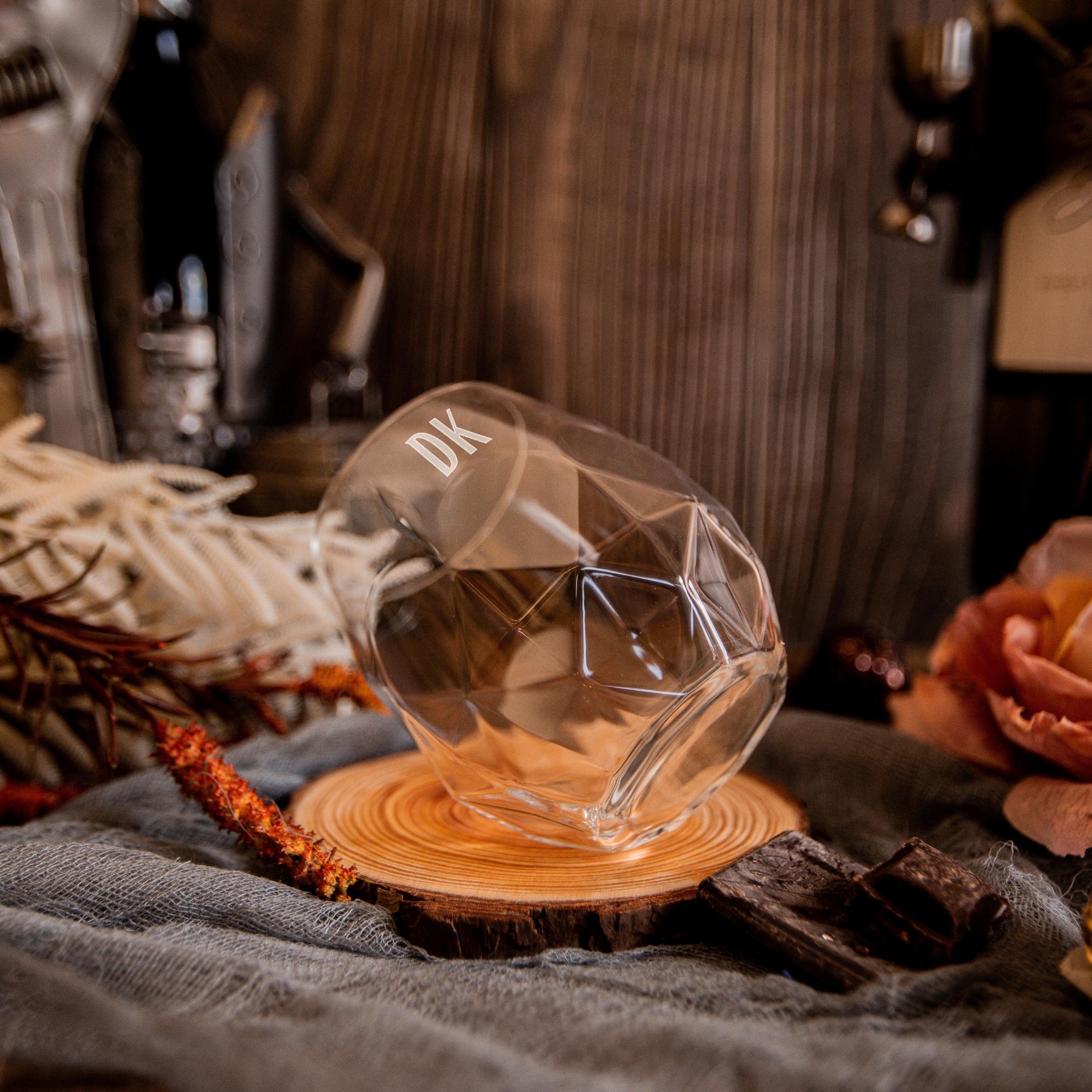 Engraved 380ml Cocktail/ Whiskey/ Spirits/ Water Italian Crystal Leaning Glass, Personalised Custom Monogram Tumbler, Housewarming/ Groomsmen Gift