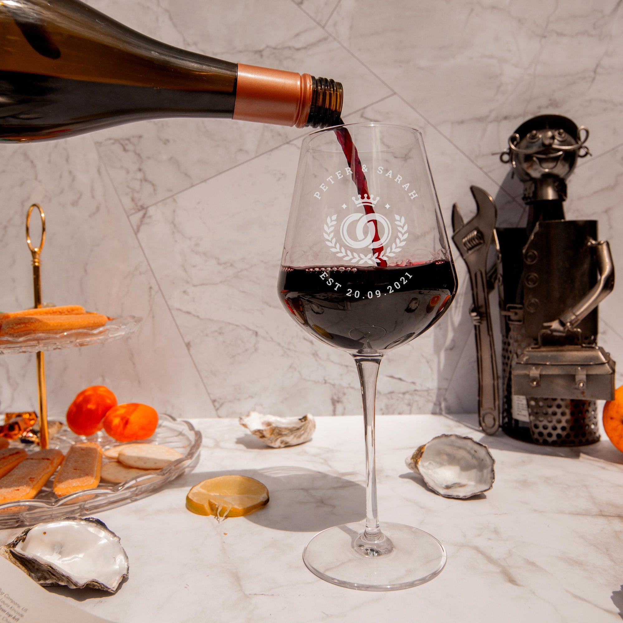 Engraved 640ml  Red Wine Italian Crystal Glass, Personalised Custom Monogram Glassware, Housewarming Groomsmen Bridal Wedding Corporate Gift