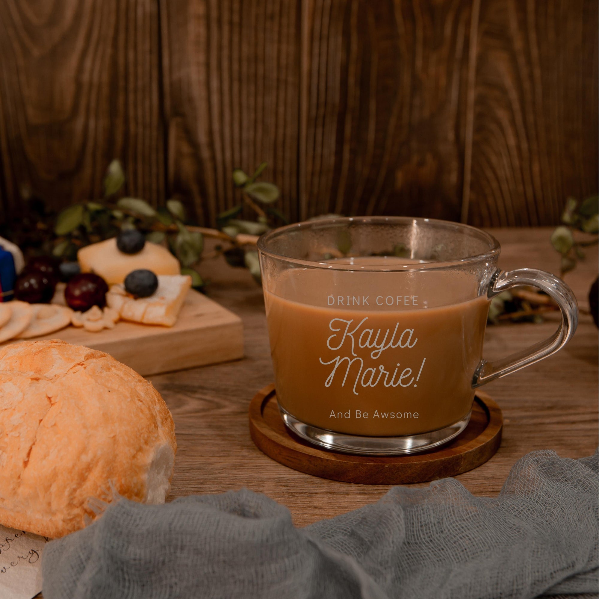 Personalised Glass Coffee Mug/ Tea Cup, Custom Logo Laser Engraved Corporate, Birthday/ Teacher/Office/ Mother's Day/ Father's Day Gift