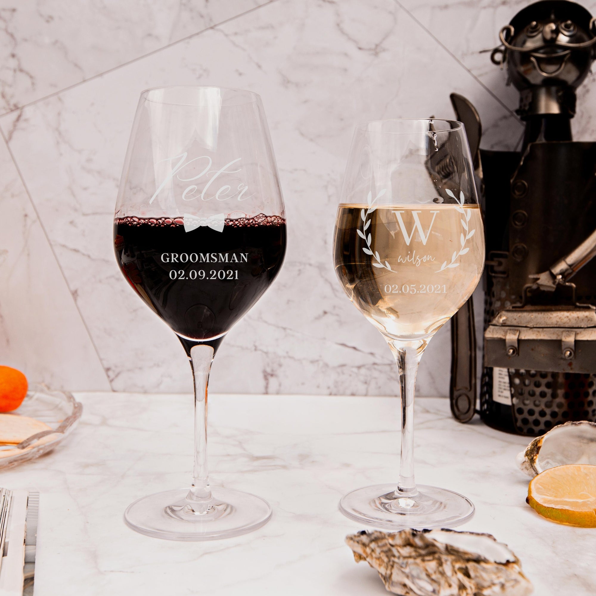 Engraved 350ml White Wine Germany Crystal Glass, Personalised Custom Monogram Glassware, Housewarming Groomsmen Bridal Wedding Corporate Gift