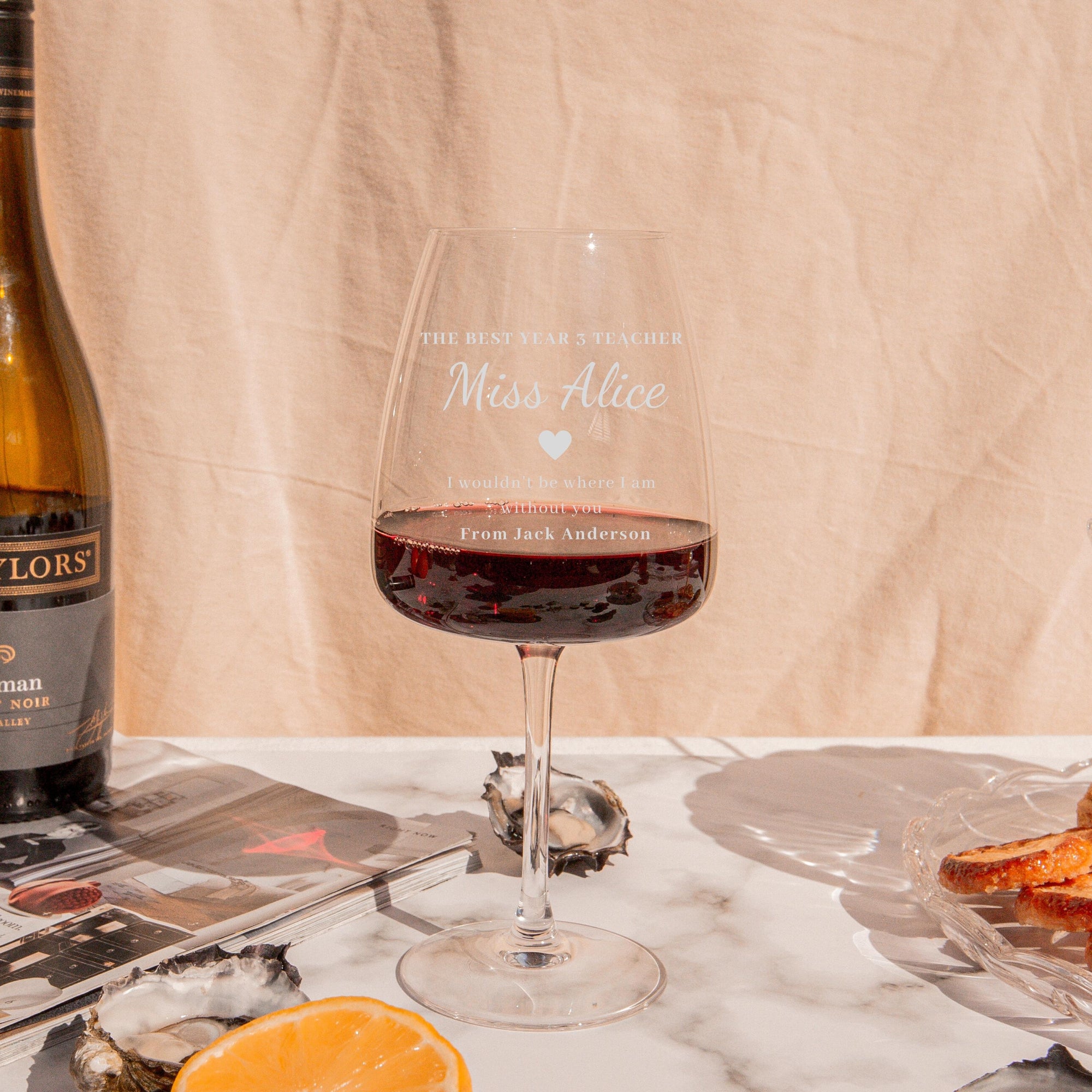 Personalised Red Wine 580ml Glasses, Laser Custom Engraved Champagne Glass, Corporate/ Birthday Housewarming Gift, Wedding Bridesmaid Favour