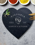 Personalised Heart Slate Serving Cheese Board, Custom Engraved Charcuterie Platter Placemat, Wedding Housewarming Gift for Mom Nanny Grandma