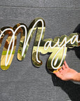 Custom Made Acrylic Mirror 3D Double Layer Script Name Sign, Personalised Wooden Nursery Name Plaque, Party/ Baby Shower/ Christian/ Baptism Birthday Signage
