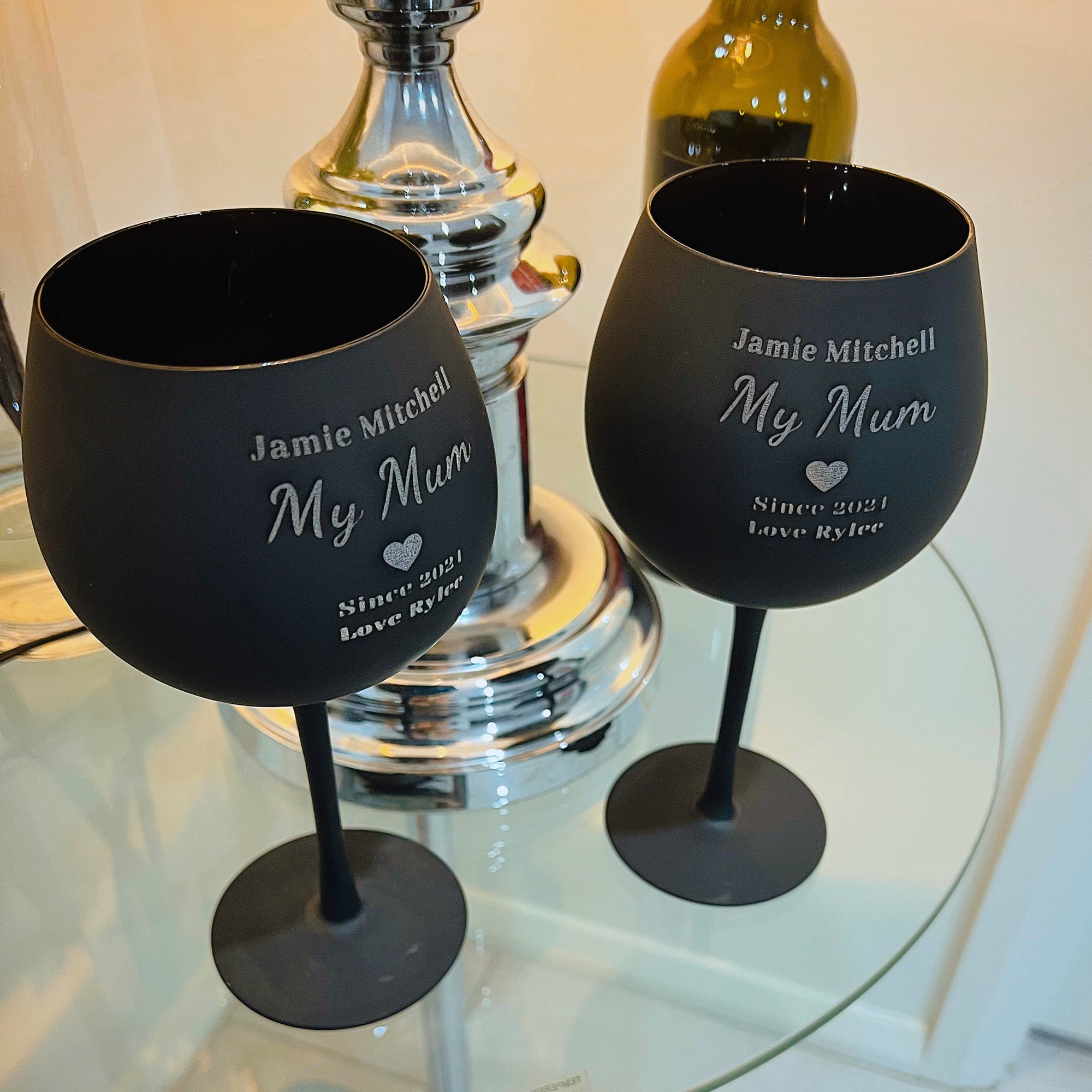 Engraved 600ml Matte Black Gin/ Spirits Stemless Wine Glass, Personalised Custom Monogram Barware, Housewarming/ Wedding, Bridesmaid Gift